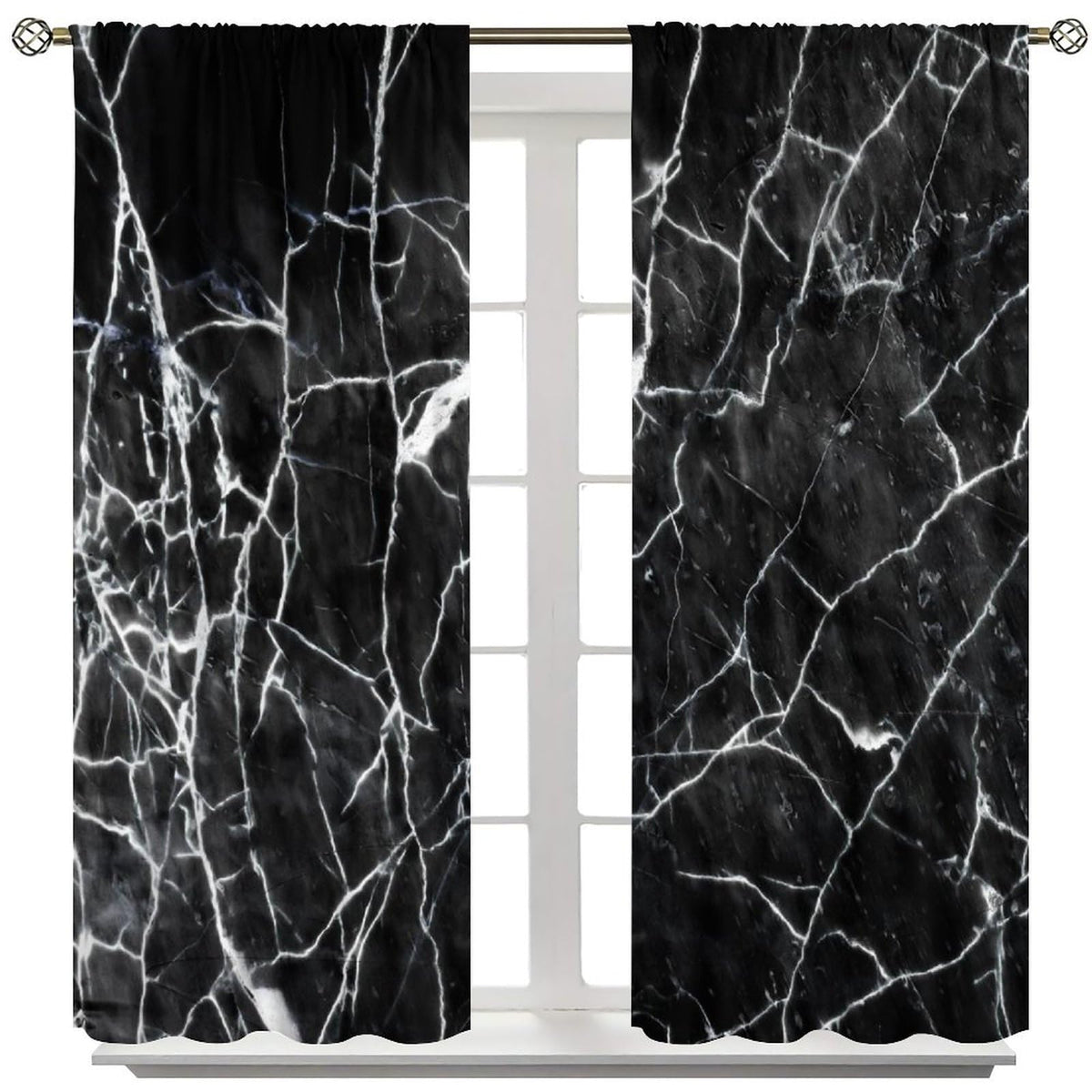 Djaby Marble Curtains, Abstract Modern Natural Black Grey Marble Window Treatments for Bedroom Living Kitchen Home 42" W X 45" L(No Blackout)