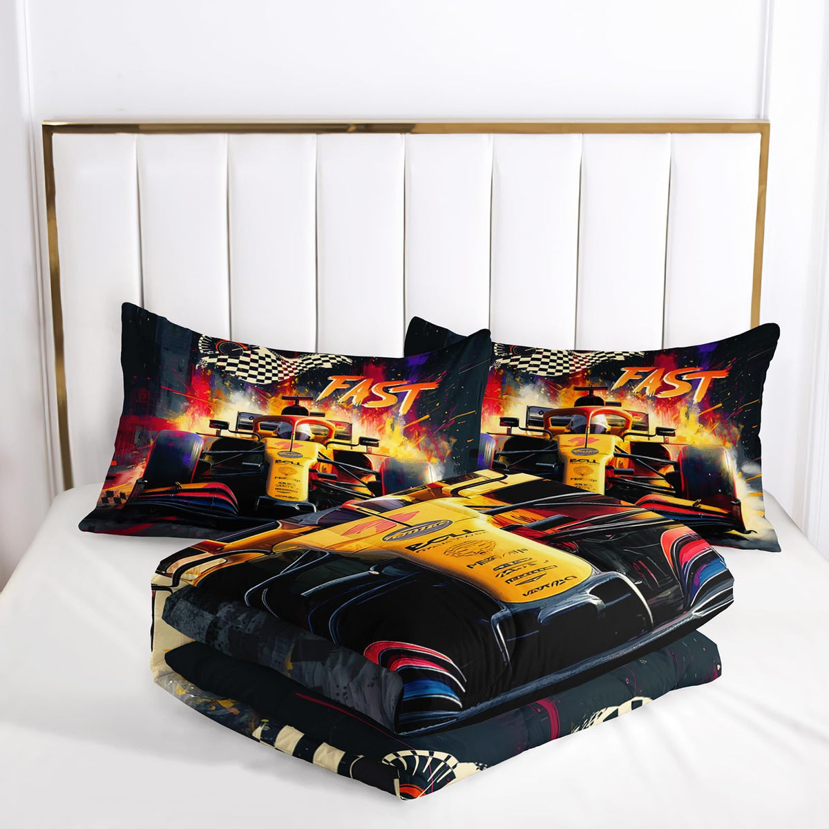 lneffble F1 Race Car Comforter Set Full for Boys，Boys Full Size Bedding Set Race Car，with 1 Comforter with 2 Pillow Case，F1 Race Car Themed Bedroom Decor