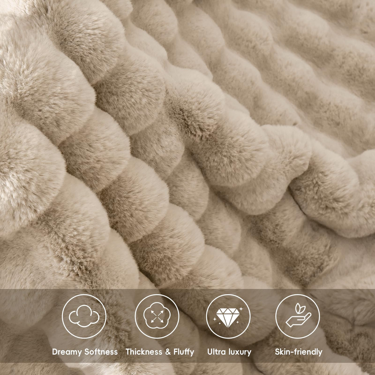 PHF Luxury Faux Rabbit Fur Throw Blanket, Ultra Soft Fluffy Plush Cozy Warm Bubble Blanket for Bed, Couch, Chair, Sofa Decorative, Thick Reversible Throw Suitable for Fall & Winter, 50" x 60", Oak