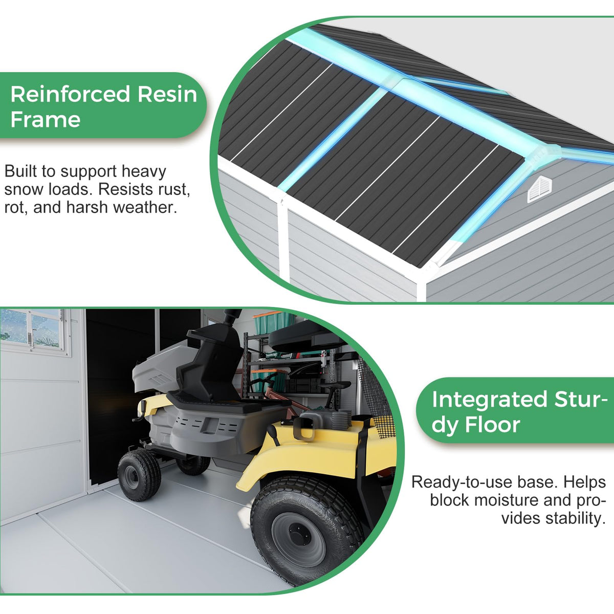 8x6 FT Resin Plastic Shed with Floor, Heavy-Duty 21-Gauge Reinforced Steel Frame, 16mm Ultra-Thick Panels, Outdoor Storage Sheds with Awning Windows and Air Vents