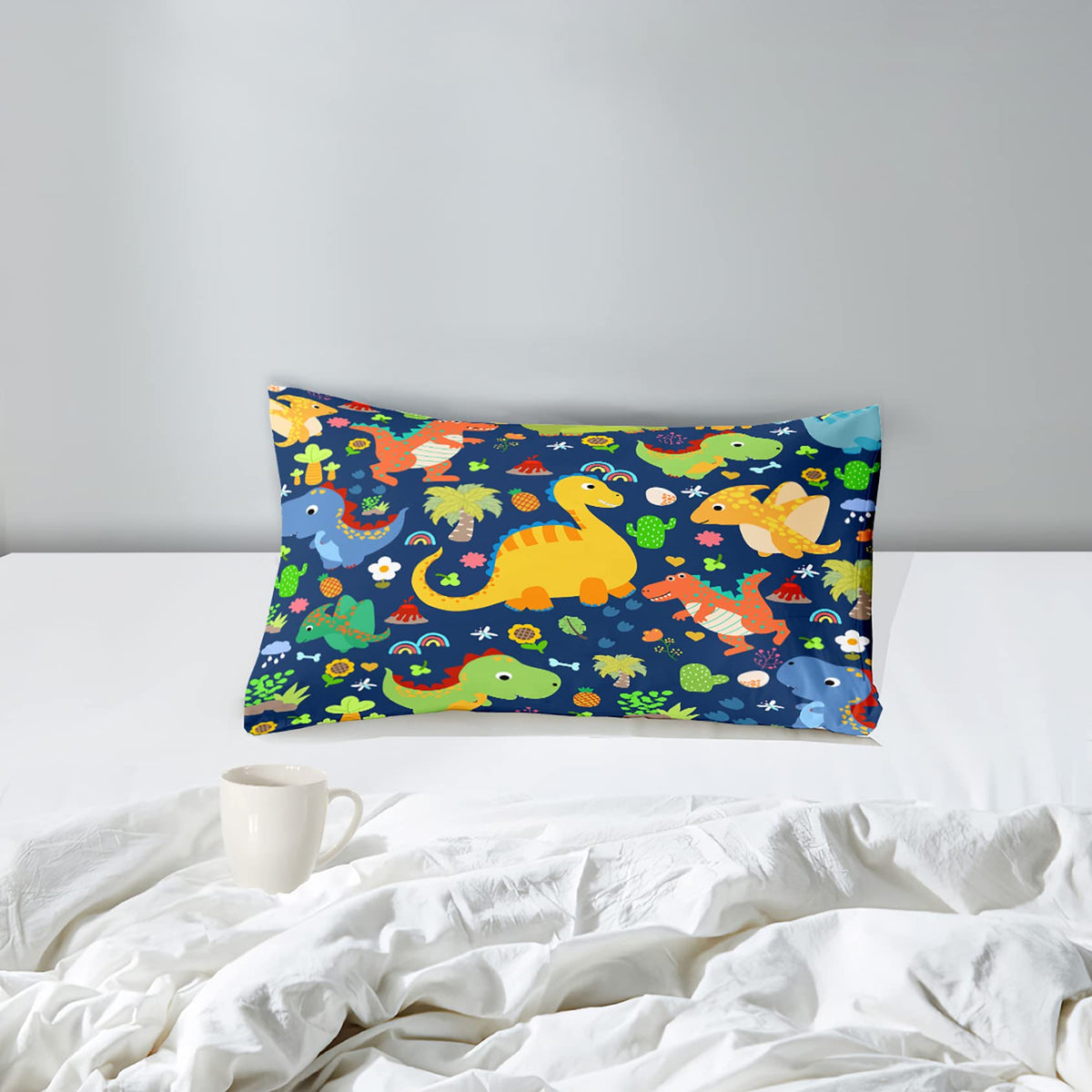 Dinosaur Comforter Set - Twin Bedding Set for Boys' Room, Blue & Green, Kids' Dinosaur Bedding Set, Twin (1 Comforter, 1 Pillowcase)