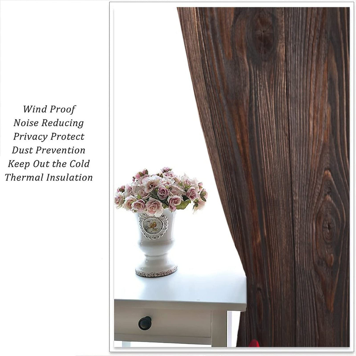 Red Rose and Wine Blackout Curtains, Red Wine Glass and Rose on Old Rustic Wood Window Drapes Rod Pocket Curtains, for Kitchen Living Room Bedroom 42x45in 2 Panels
