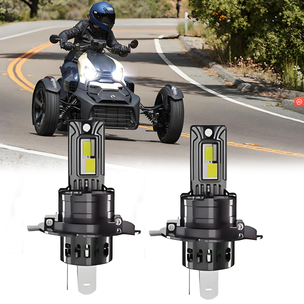 Fit for Can-Am Ryker/Ryker Rally Edition,H4/9003/HB2 Headlight Bulbs,IP68 800% Brightness 12000LM 6500K White, Plug and Play,1:1 Size,Fit for Motorcycle Vehicle ATV,Pack of 2