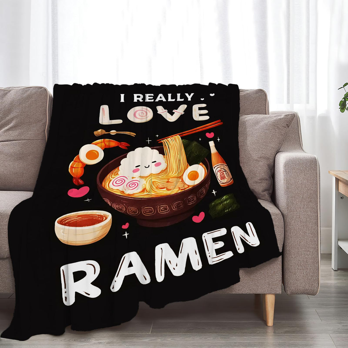 Ramen Blanket Soft Fuzzy Fleece Ramen Noodle Food Throw Blankets Decor Cozy Warm Plush Flannel Foodie Blanket Gifts for Boys Girls Men Women Home Chair Sofa Couch Bed 50"X40"