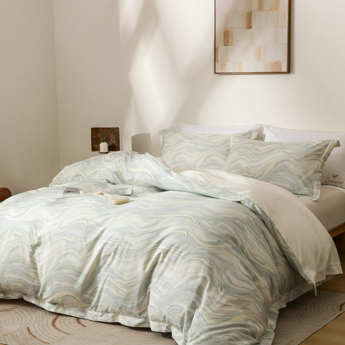OAITE Duvet Cover Set Queen Size Floral Pattern Ultra Soft 100% Cotton Duvet Cover Sets 3-PC, Breathable Duvet Cover with Zipper Closure & Corner Ties