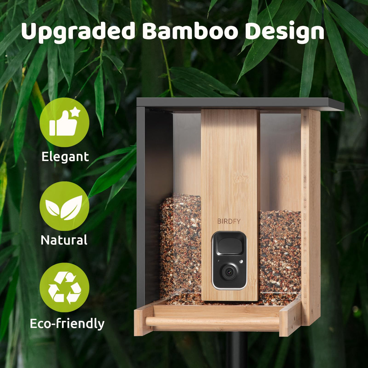 NETVUE by Birdfy Smart Bird Feeder with Camera Solar Powered 2K Live Steam&AI Bird Species Identification&Motion Detection,Birds Watching Wood Feeder for Chistmas Gift for mom,Children and Myself