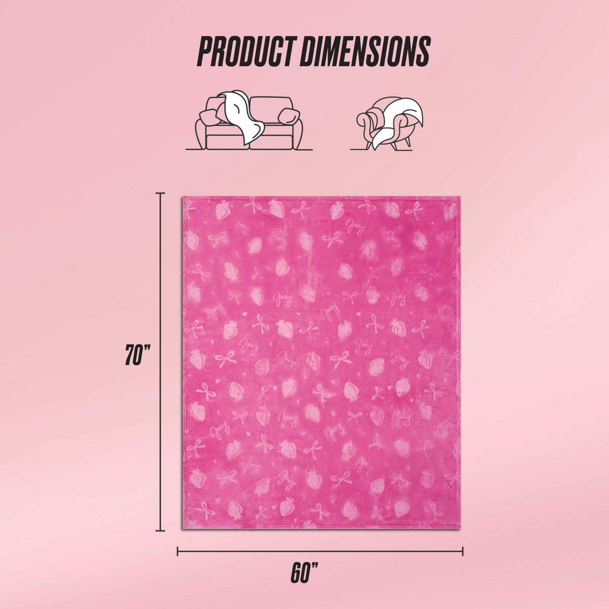 Juicy Couture Embossed Plush 60"x70" Oversized Throw Blanket, Berry Bow Hot Pink