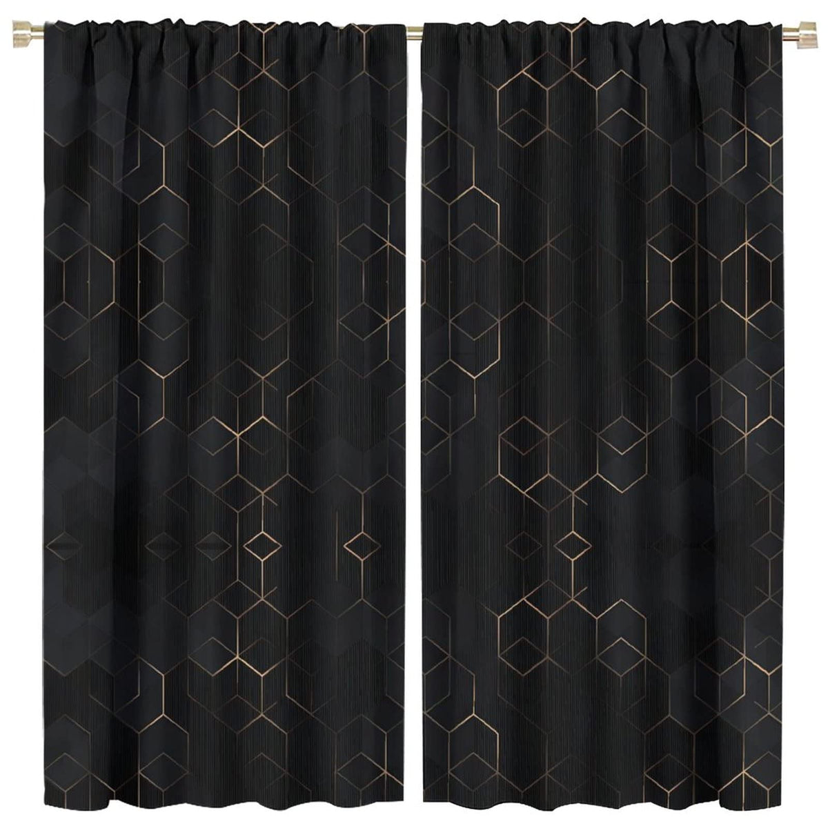 Luxury Abstract Blackout Curtains,Black Golden Light Lines Geometric Texture Illustration Blackout Window Door Curtains for Living Room Bedroom Decor W42xL45in