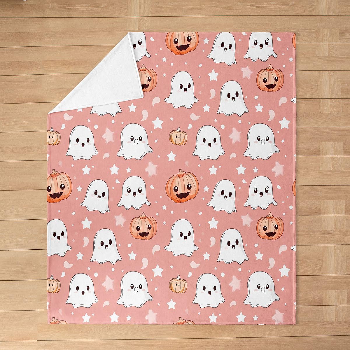Feelyou Ghost Fleece Throw Blanket Halloween Themed Flannel Blanket Plush Fuzzy Trick or Treat for Bed Couch Chair Living Room Soft Pink Throw 50"x60" Spooky Pumpkin Bedroom Decor