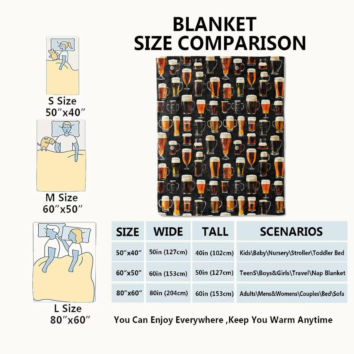 VODRM Beer Glasses Blanket,50x60in,Fun Black Throw Blankets,Gifts for Men Women & Nature Lovers, Lightweight Soft Fleece Cozy,for Sofa Couch Bed Room Bar Decor