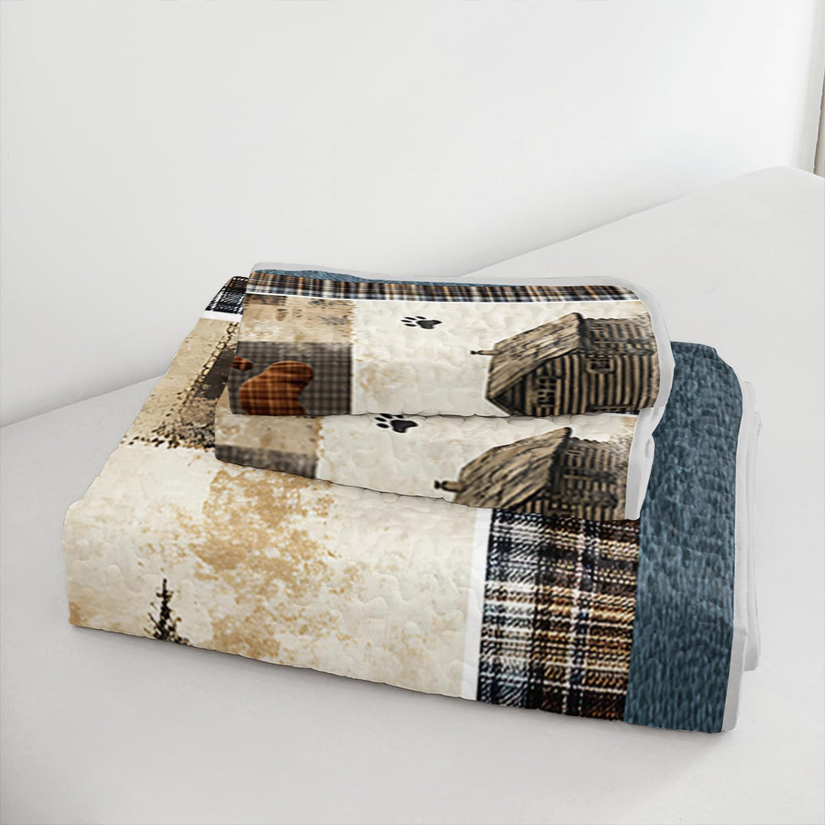 Tuzaovy Bear Deer Quilt Set Queen Size,Rustic Animal Bear Paw Printed Bed Cover Set for Boys Girls Room Decor,Rustic Farmhouse Quilt Bedding,Country Woodland Pine Tree Bedspread Bedroom Decor