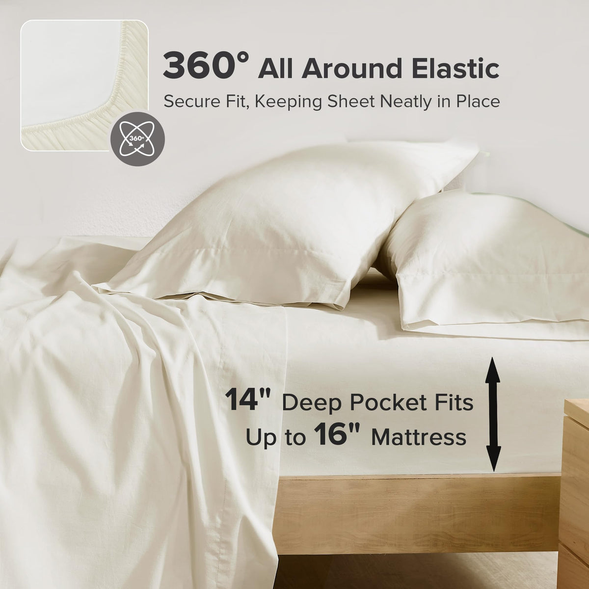 Comfort Spaces 100% Cotton Sheets Full, Breathable & Ultra Soft Cotton Sheets, Naturally Cool Cotton Bed Sheets with 14" Elastic Pocket Fits up to 16" Mattress, All Season Sheet Set, Ivory 4 Piece