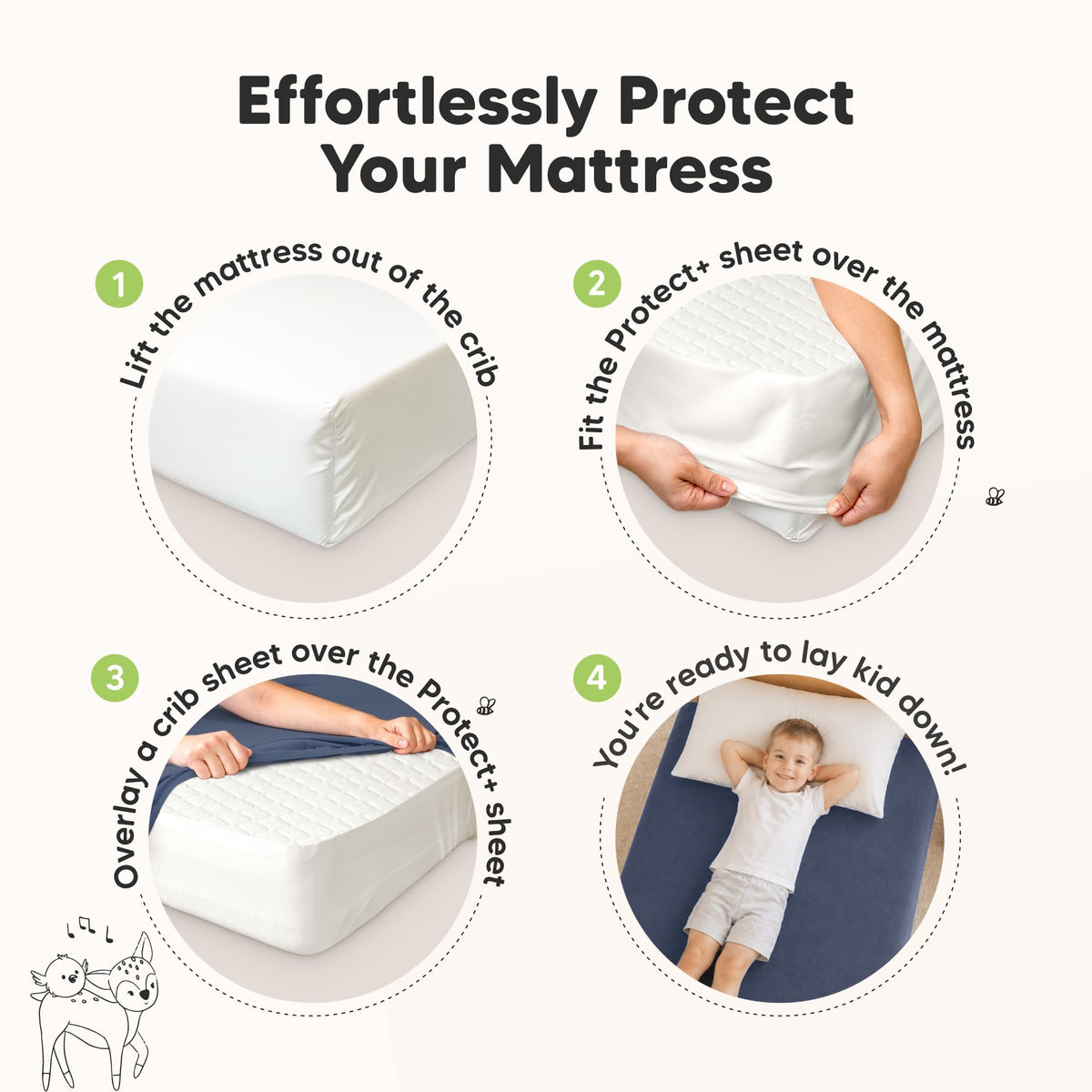 1-Pack Waterproof Twin XL Mattress Protector - Quiet Twin Size Toddler Mattress Protector Cover, 80"x39", Kids Toddler Bed Sheets, Soft Absorbent Quilted Cotton, Machine Washable (Soft White, Twin XL)
