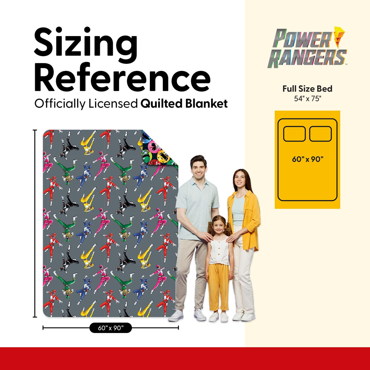 Northwest Power Rangers Rangers Go Twin Quilted Blanket, Comfy Throw, Adults Boys Girls, Soft Lightweight Bedding for Bed, or Couch, 60 x 90 inches