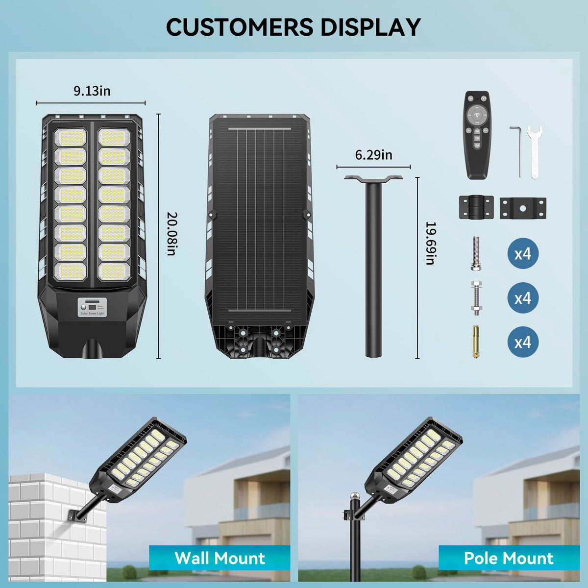VOOJOY 8000W Solar Street Lights Outdoor, Solar Lights Outdoor Waterproof with Motion Sensor and Remote Control, Parking Lot Light Dusk to Dawn Security Flood Light for Yard, Garden, 2 Pack