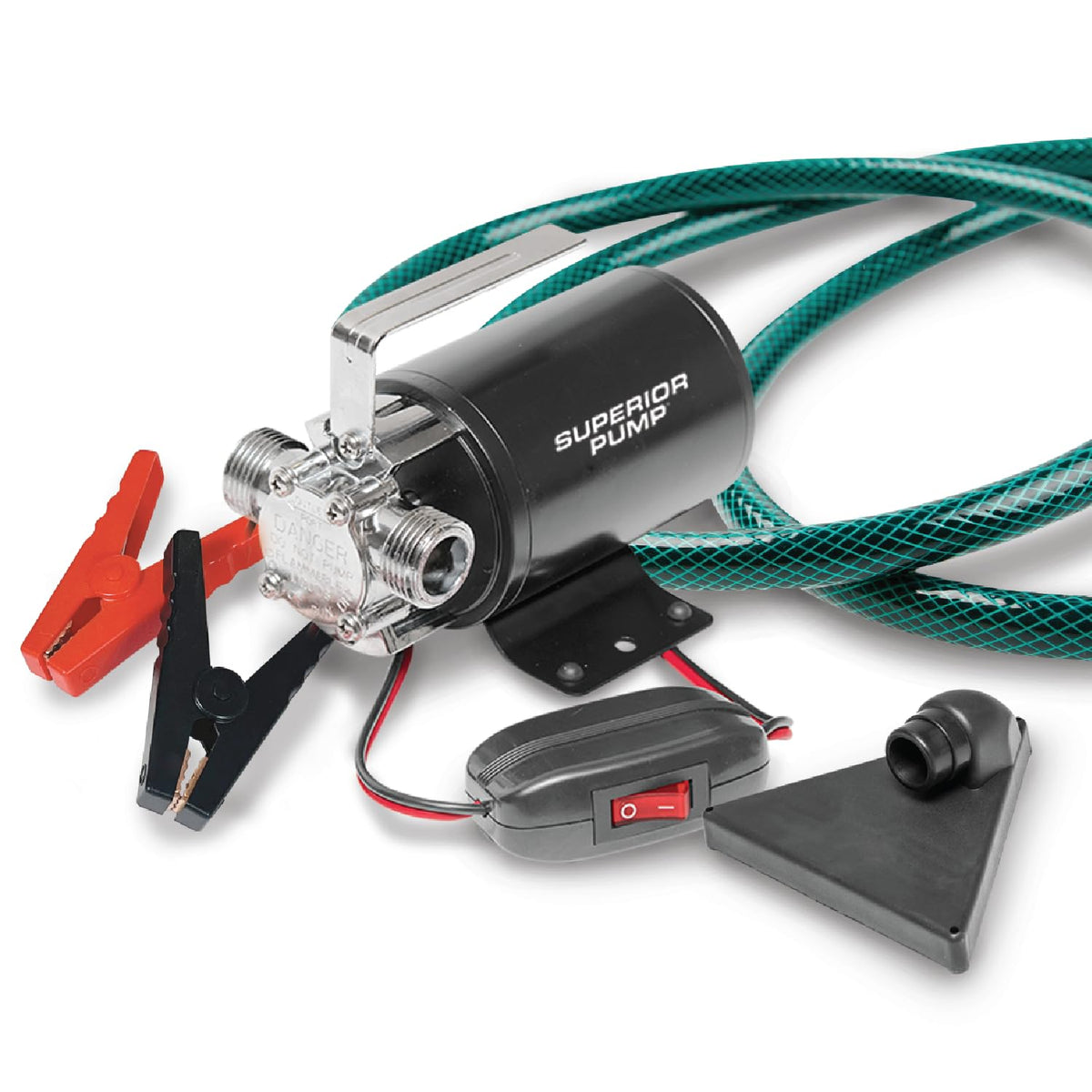 Superior Pump 90045 12 Volt Transfer Pump with 6-Foot Suction Hose, Black