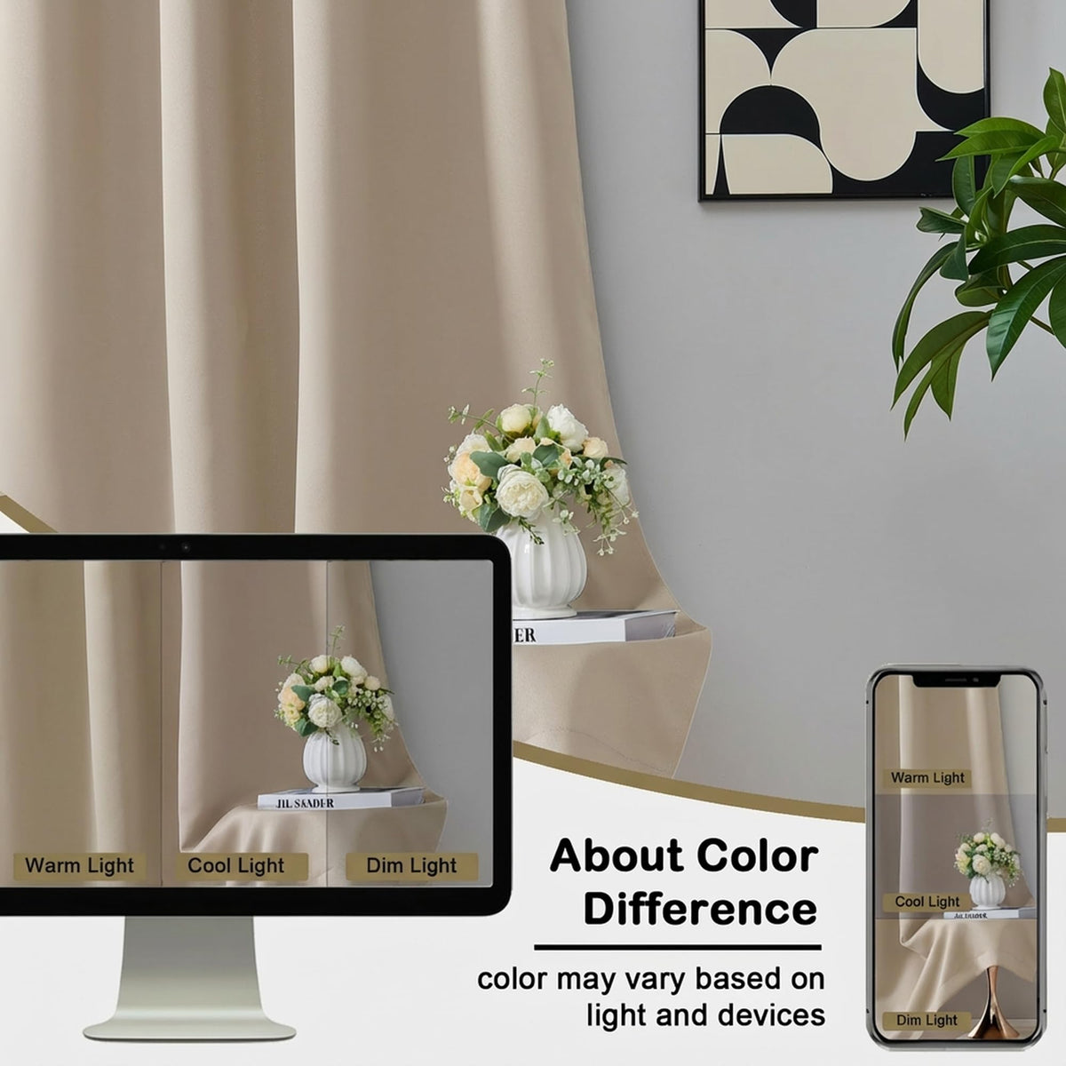 OVZME Blackout Curtains for Bedroom 63 Inch Length 2 Panels, Protect Privacy Thermal Insulated Solid Curtains for Living Room, Rod Pocket Window Treatment Blackout Drapes, 2x40Wx63L, Biscotti Beige