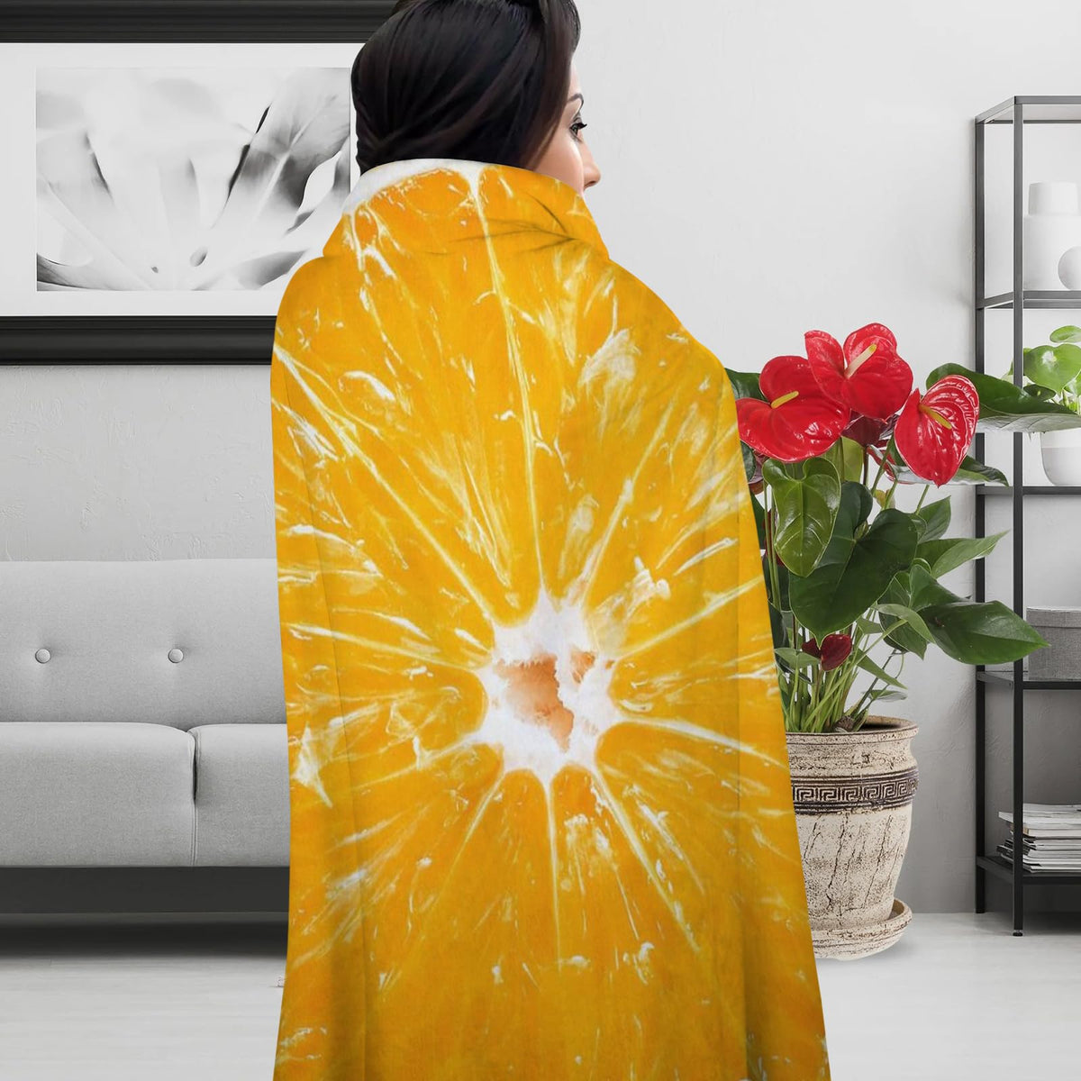 ARESD Food Throw Blanket Orange, Realistic Funny Orange Blanket for Adults and Kids, Ronud Novelty Fruits Printed Blanket for Couch,Sofa,Bed, Fun Comfy Cozy Gifts for Boys,Girls 59 Inches