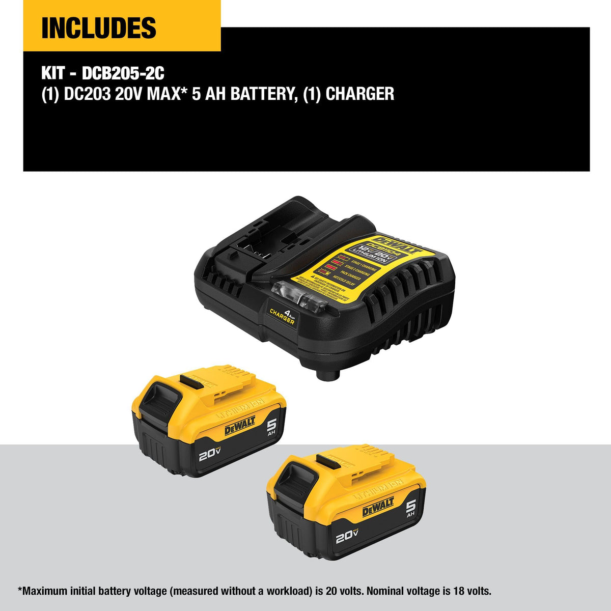 DEWALT 20V MAX Lithium-Ion Battery 2-Pack, 5.0 Ah (DCB205-2c)