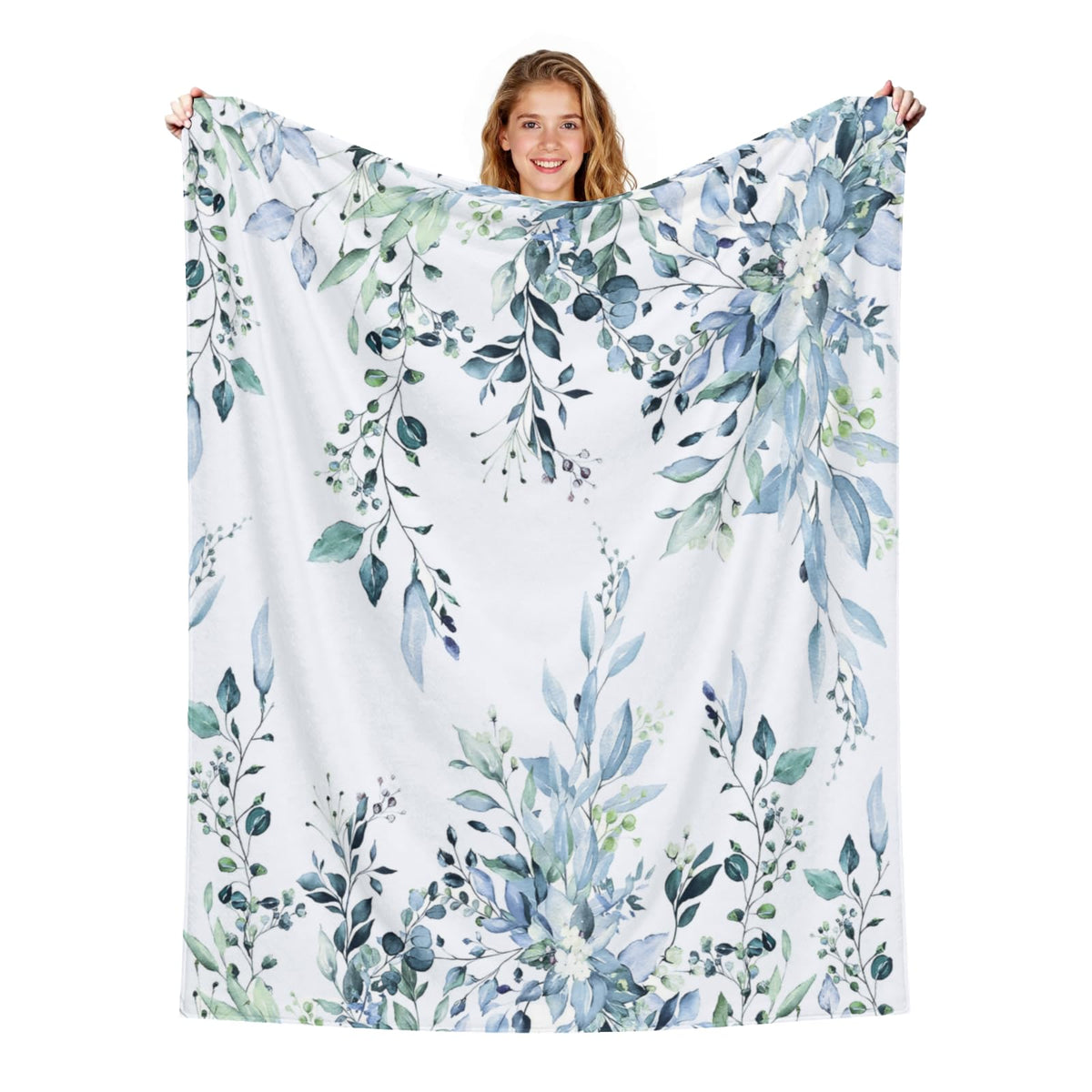 Arktrident Blue Eucalyptus Throw Blanket Sage Leaves Lightweight Bed Blanket Bedroom Decor Soft Fluffy Plush Fuzzy Cozy Couch Fleece Blankets 50"X60"