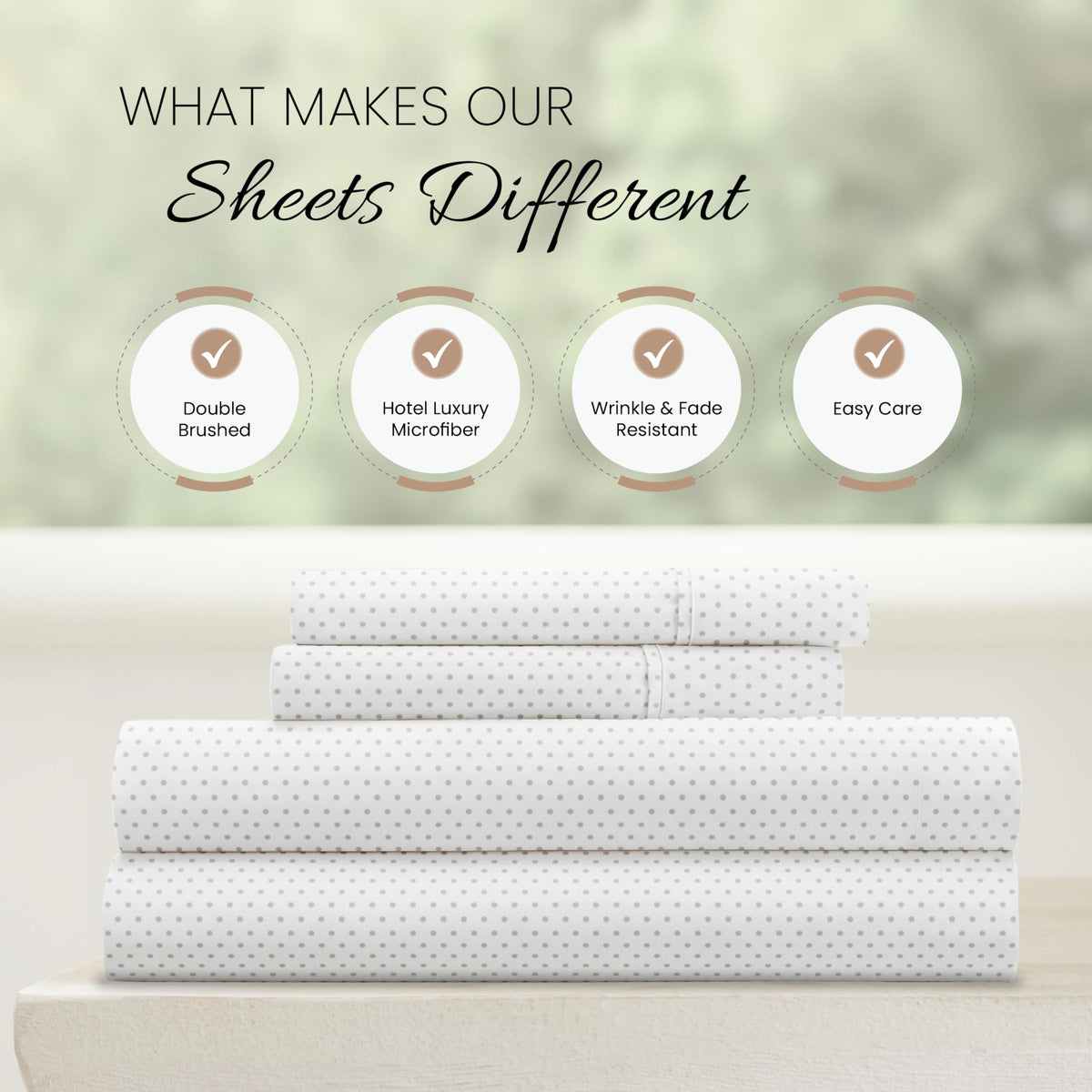 Linen Market Double-Brushed Patterned Microfiber Full Sheet Set 4 Piece – Oeko-TEX Certified Ultra Soft & Wrinkle-Free - 16" Deep Pocket Sheets - Easy Care Full Size - Stippled Light Gray