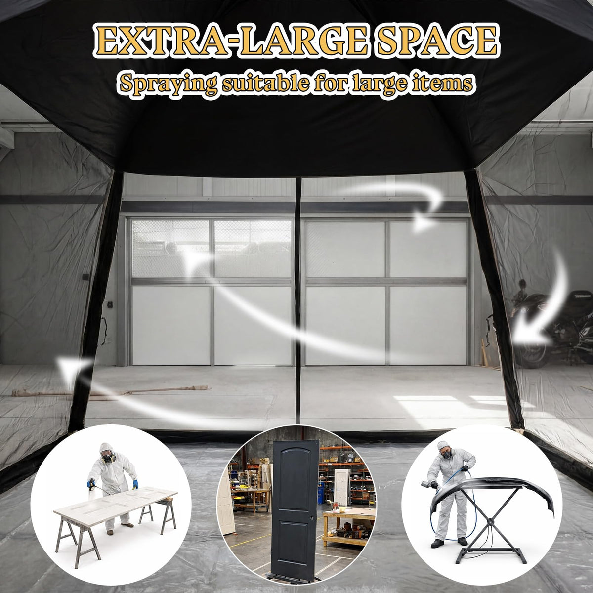 Maasechs Portable Paint Booth Tent 10.8 x 10.8 x 7.9 FT Extra Large Spray Paint Tent with Removable Walls Mesh Screen Floor Protection Plastic Film for DIY Furniture Hobby Tool Spray Shelter Painting