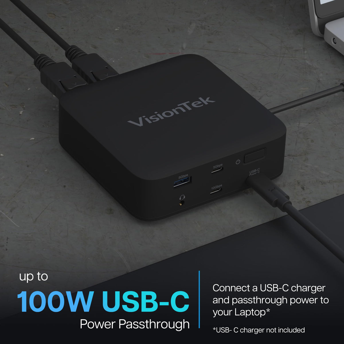 VisionTek VT1200DL USB-C Docking Station Dual 4K – 2X HDMI, 2X DisplayPort, 100W Power Passthrough, Universal Laptop Dock for Windows, MacBook, Chromebook