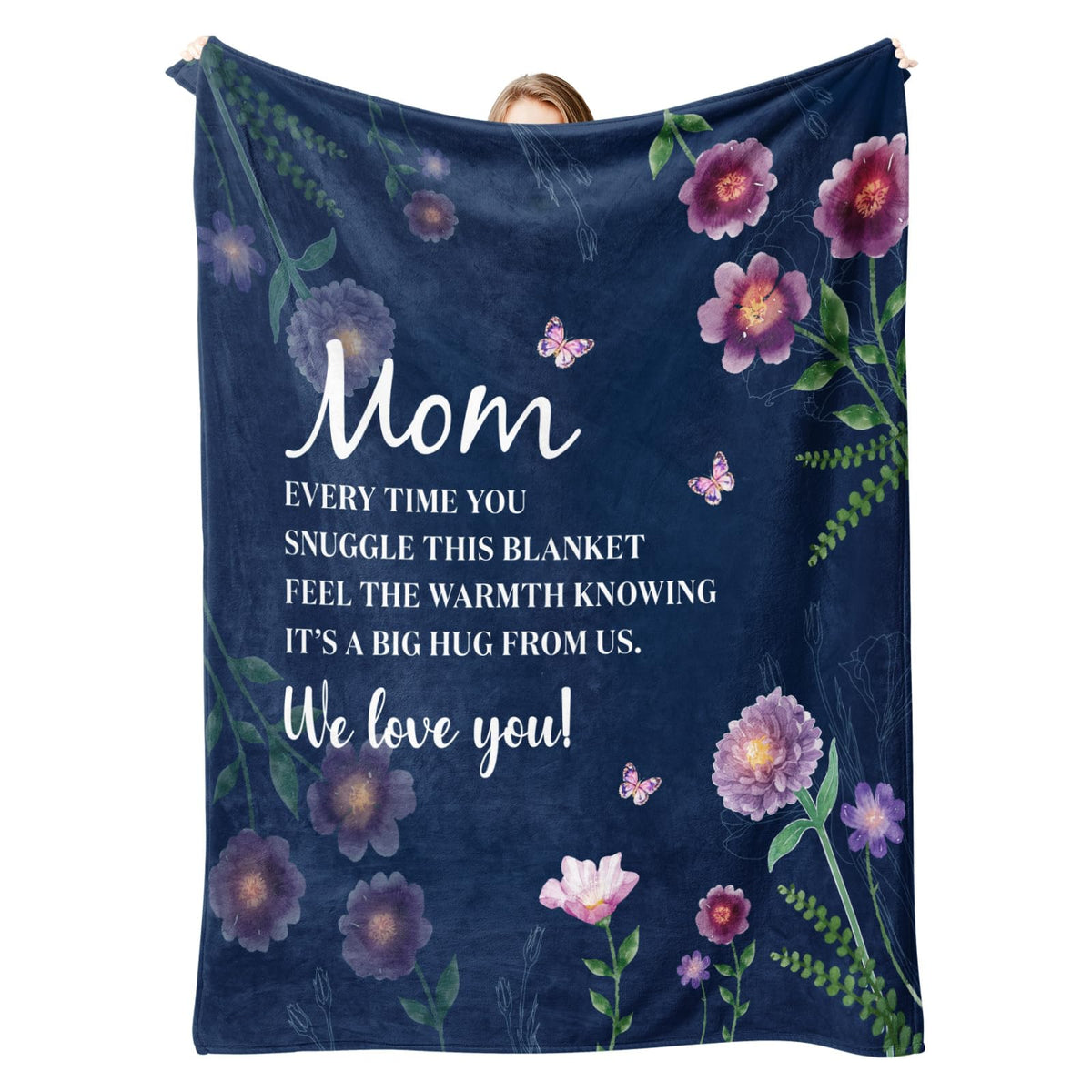 Silkwishes Gifts for Mom Mothers Day Birthday Gifts for Mom Blanket, Moms Gifts from Daughter Son, for Mother Gifts Mommy Blanket 60" x 50" Blue with Purple Flower