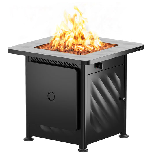 East Oak 28” Outdoor Propane Fire Pit Table | 52,000 BTU Gas Fire Pit for 2-4 People with Space-Saving Hock Lid, Mesh Pocket & Lava Rocks | CSA Certified Safe for Patio, Deck, Backyard, Black