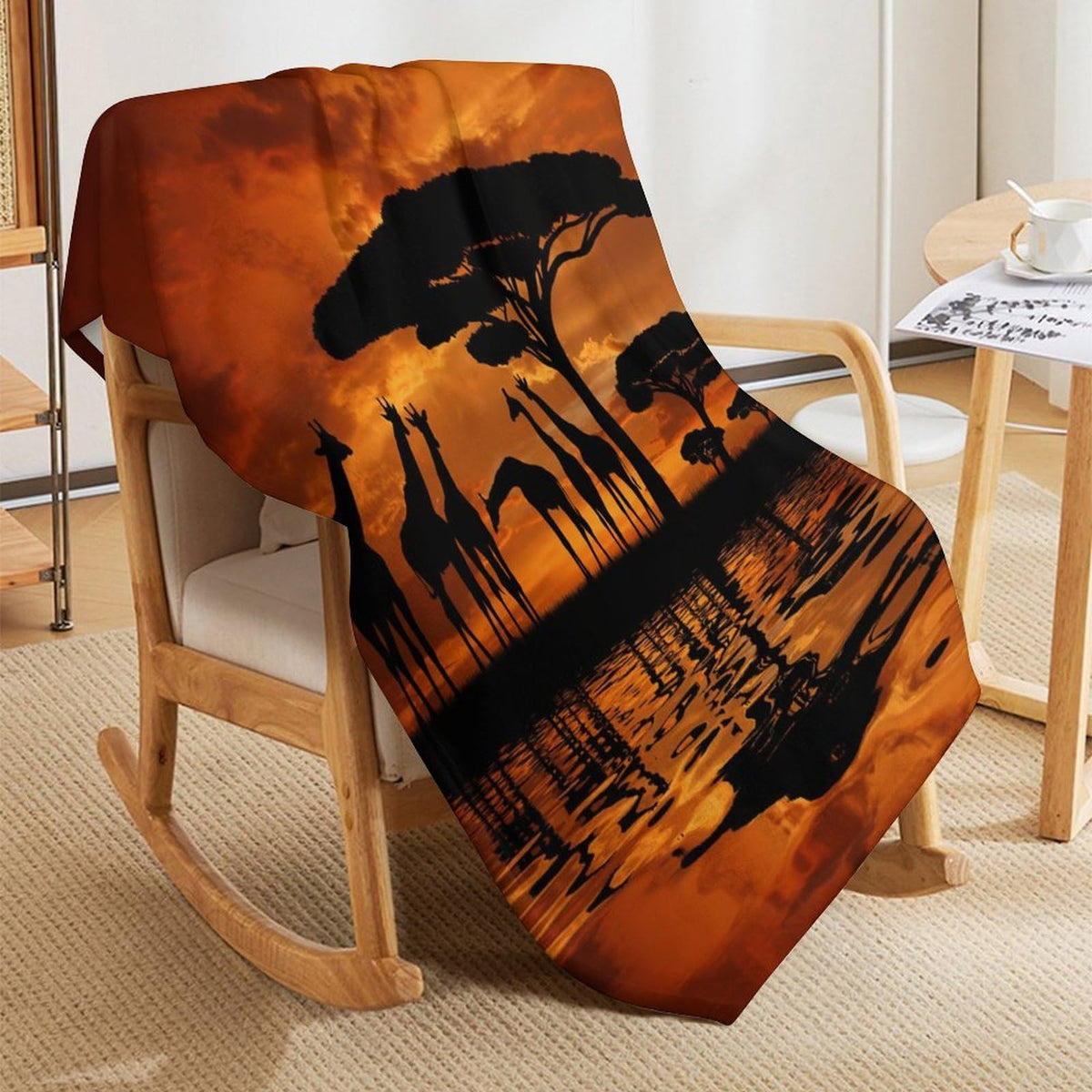 ZhiRain Africa Throw Blanket Savannah Animal Giraffe Crew Majestic Tree Kenya Sunrise Blanket for Sofa Bed Couch Chair Or Dorm 50"x60"