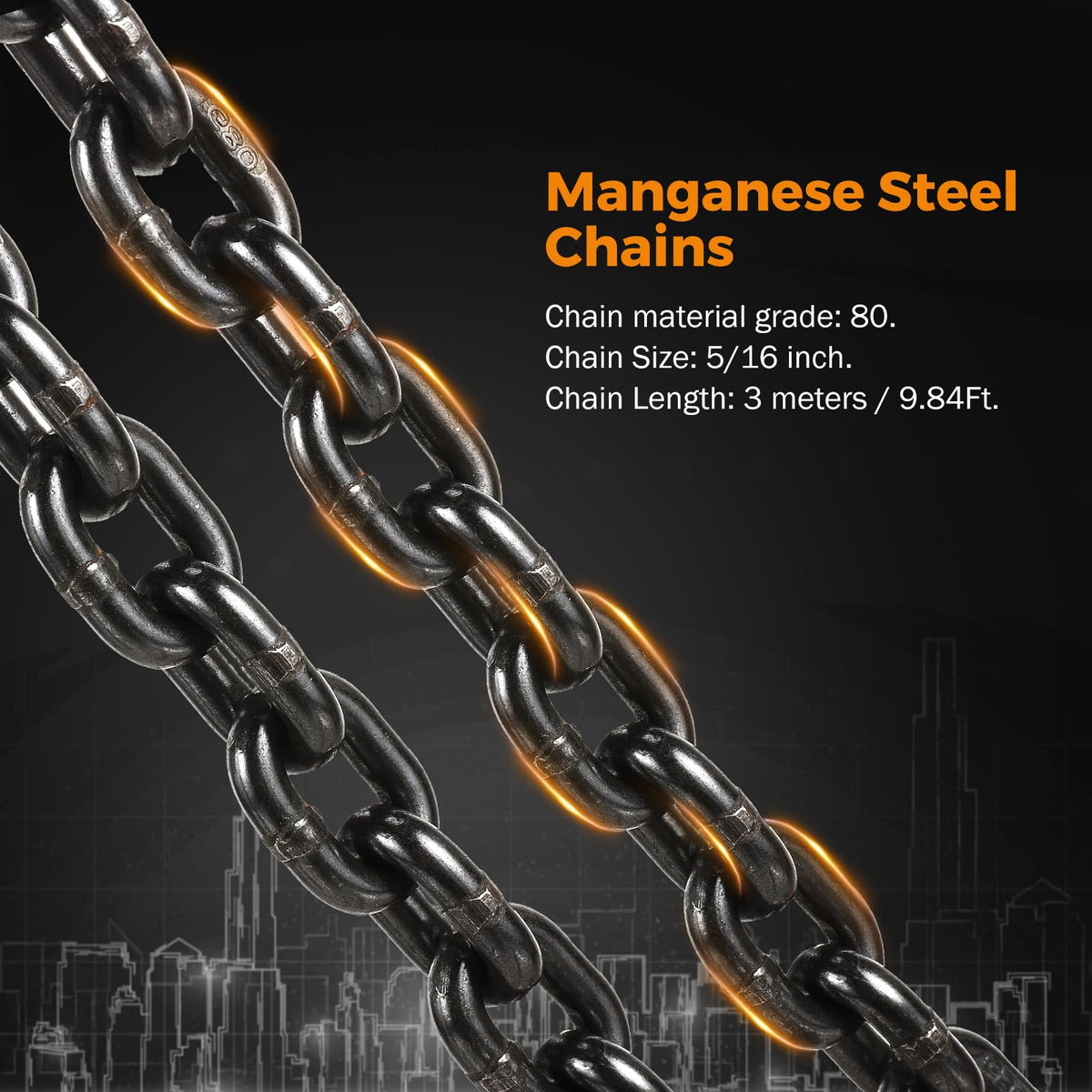 BEAMNOVA Lifting Chains with Adjuster Hooks, 5/16 Inch x 10 Ft, 7000lbs / 3.18 Tons + 1 Ton Electric Hoist Trolley for I-Beam