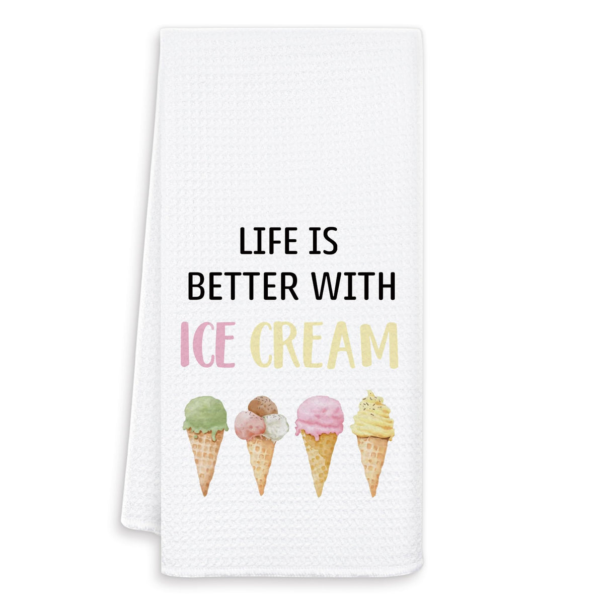 OSLYSOF Summer Ice-Cream Kitchen Towels, Ice Creams Lovers Gifts Dish Tea Towels for Kitchen Decor, Life is Better with Ice Cream Decorative Hand Towels for Bathroom, 16x24 Inch