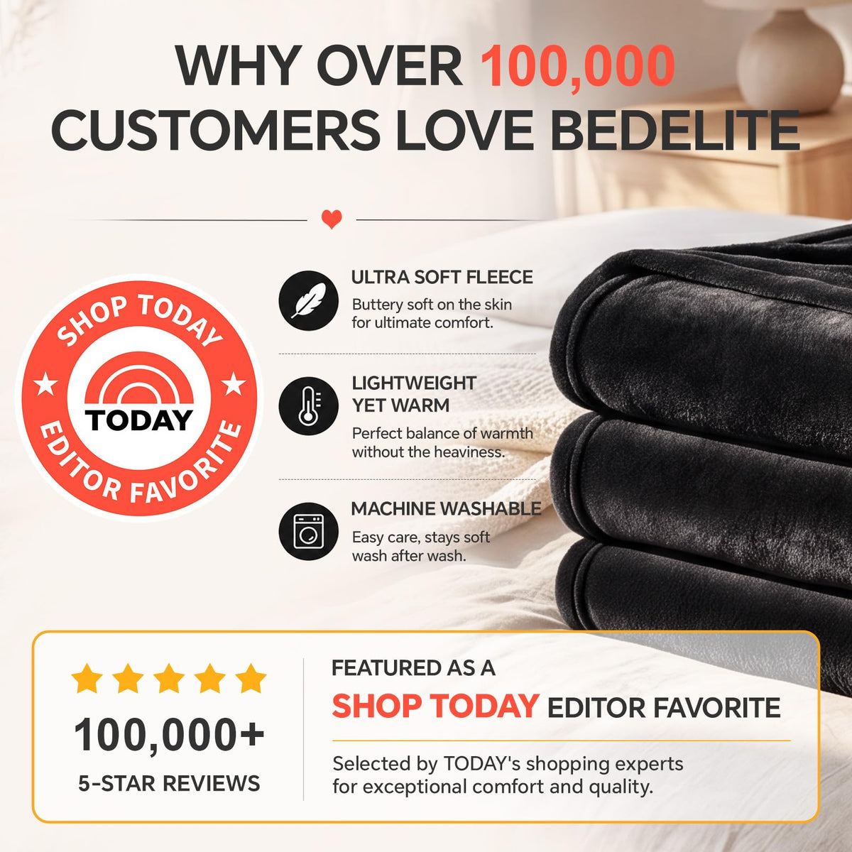 BEDELITE Fleece Blanket Black Throw Blankets for Couch & Bed, Luxury Plush Cozy Fuzzy Blanket 50x60 inches, Super Soft Warm Lightweight Throw Blanket for Travel Camping