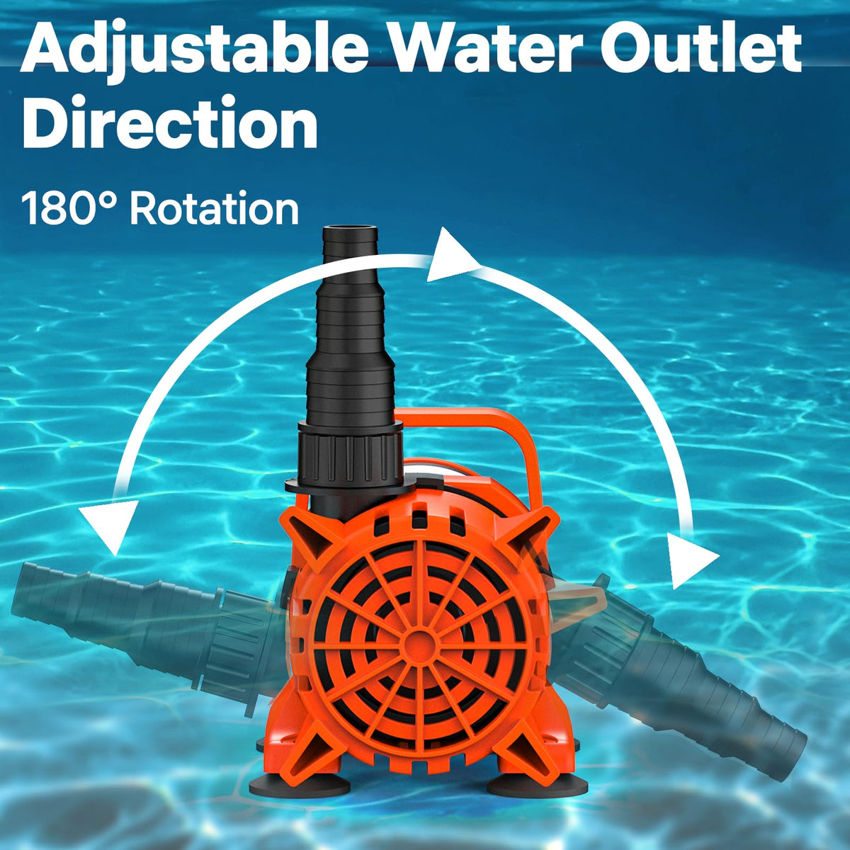 DOKO 3100GPH Submersible Water Pump, 180° Ajustable Pond Pump with 20FT Power Cord 150W Ultra Quiet Aquarium Pump for Pond, Fountain, Waterfall, Fish Tank, Hydroponic, Statuary, Orange Black