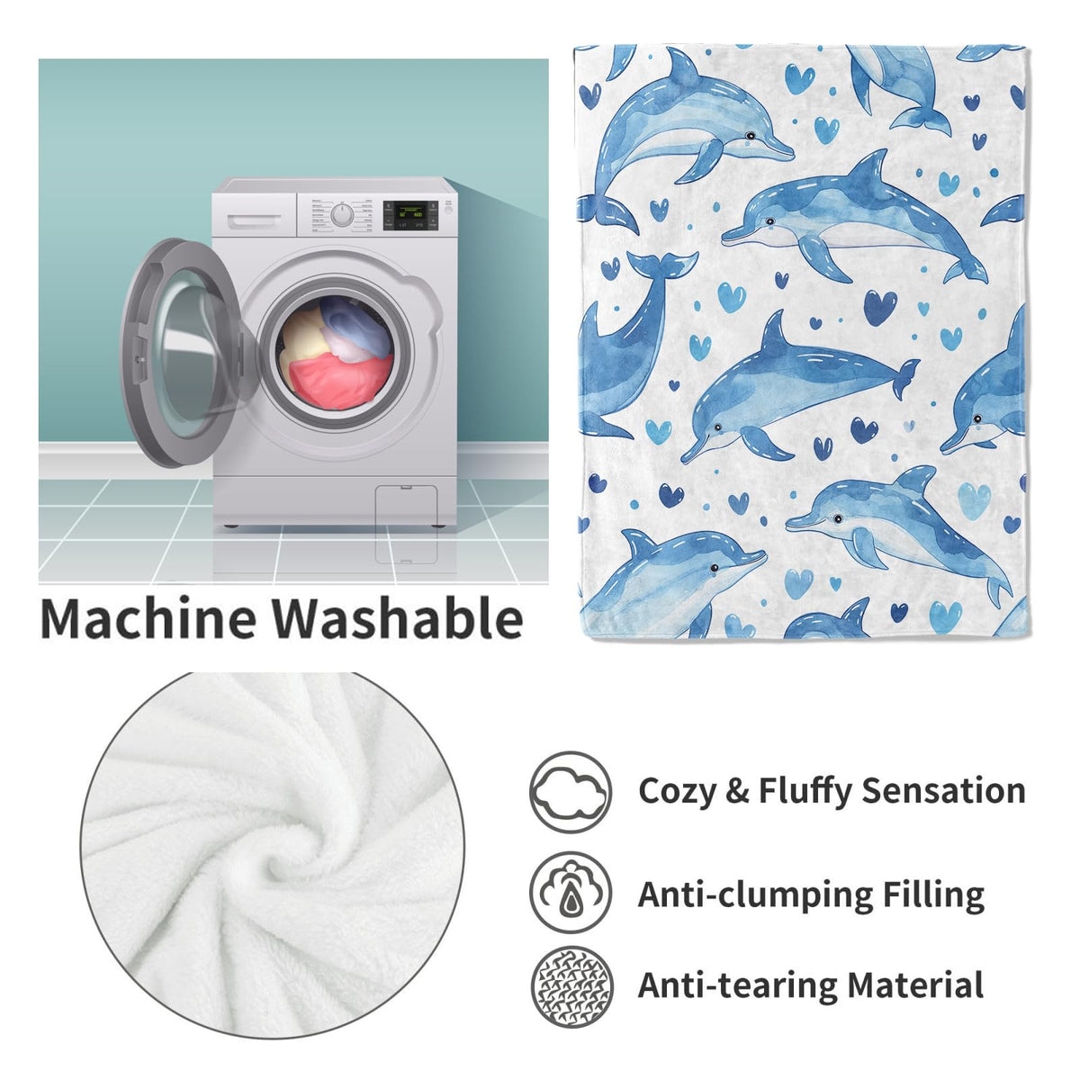 VANZEV Dolphin Fleece Blanket Gifts for Kids and Adults, Cute Marine Life Cozy Throw Blankets, Soft Warm Plush Dolphin Blanket for Home Decor, 50x60 inches