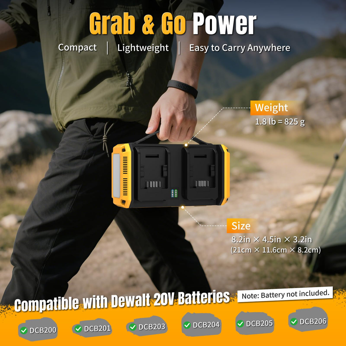 Kzreect 350W Pure Sine Wave Power Inverter Compatible with Dewalt 20V Batteries, Dual-Battery Auto-Switch, DC 20V to AC 120V, 140W USB-C PD, 600lm LED Light (Battery Not Included)