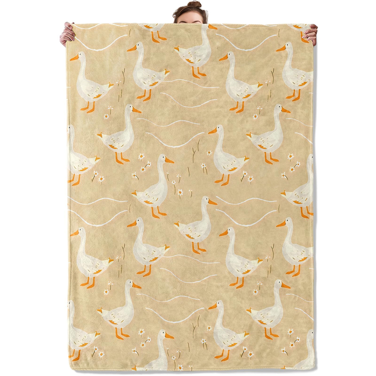 TRYYN Rustic Duck Pattern Throw Blanket for Couch Outdoor Camping Bedroom Decor, Cute Farm Animal Daisy Design, Super Soft Cozy Warm Fluffy Fleece Blankets Gifts for Kids Adults, 60x50 Inch