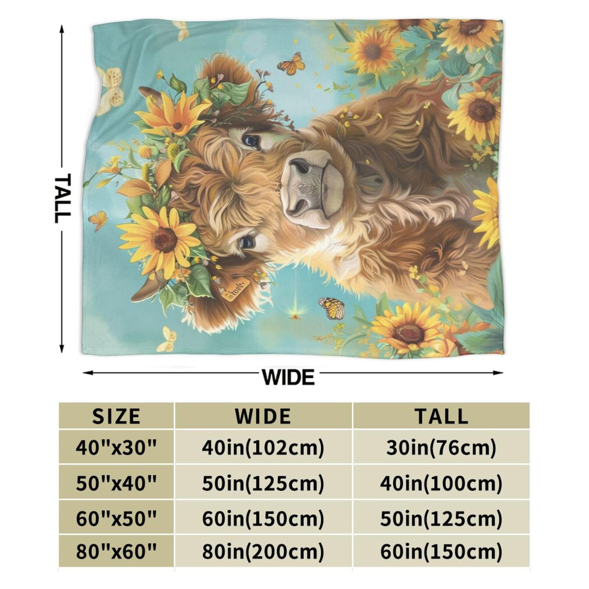 Qycazzw Highland Cow Blanket Gifts for Women Girls Kids, Sunflower Farm Animal Throw Blankets, Soft Cozy Flannel Throws for Sofa Couch Bedroom Decor 50x60in
