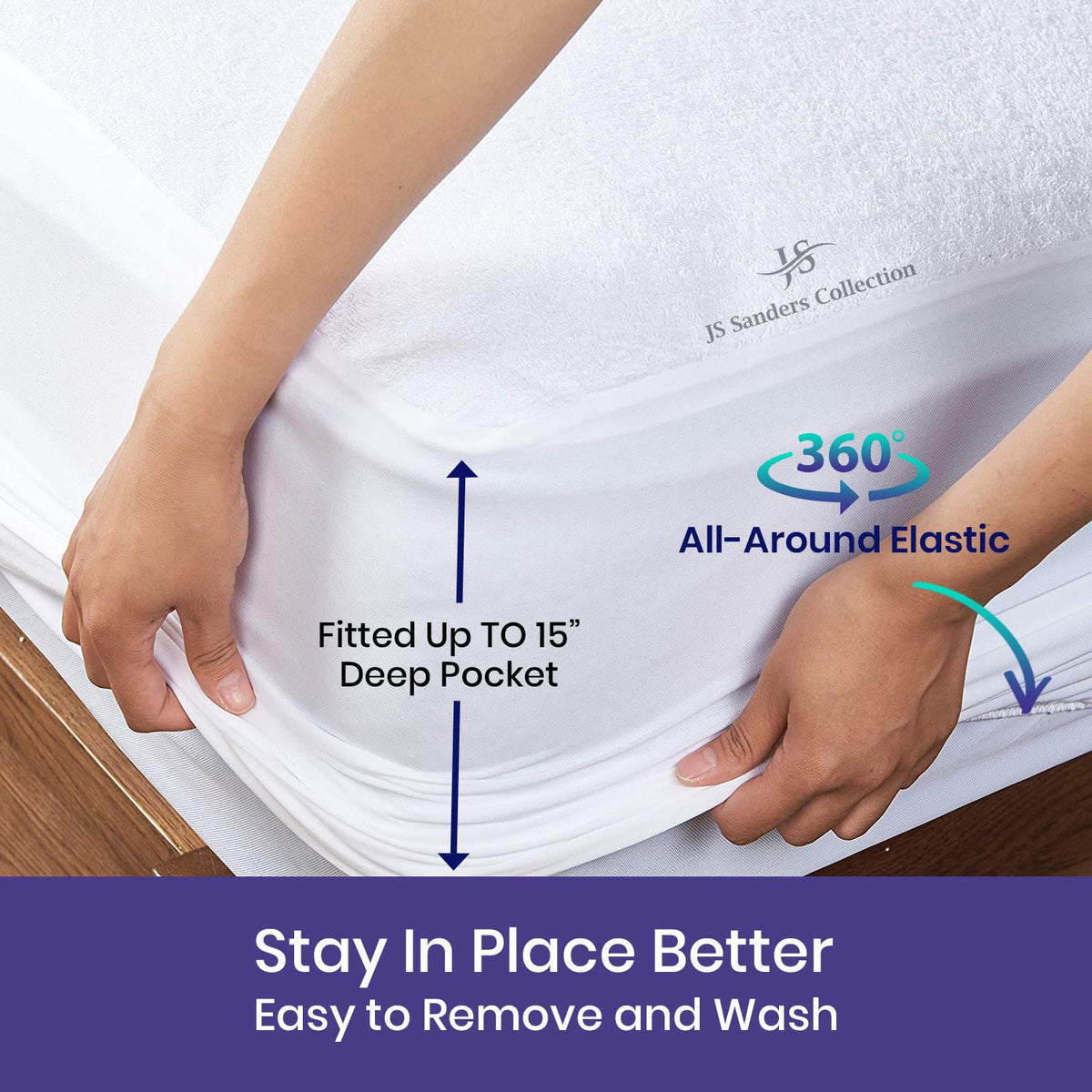 JS Sanders Collection Family King 120x80 Size Mattress Topper - 100% Waterproof Cover Protector with 15" Deep Pocket Fitted Style Super Soft Cotton Terry Fabric Mattress Cover