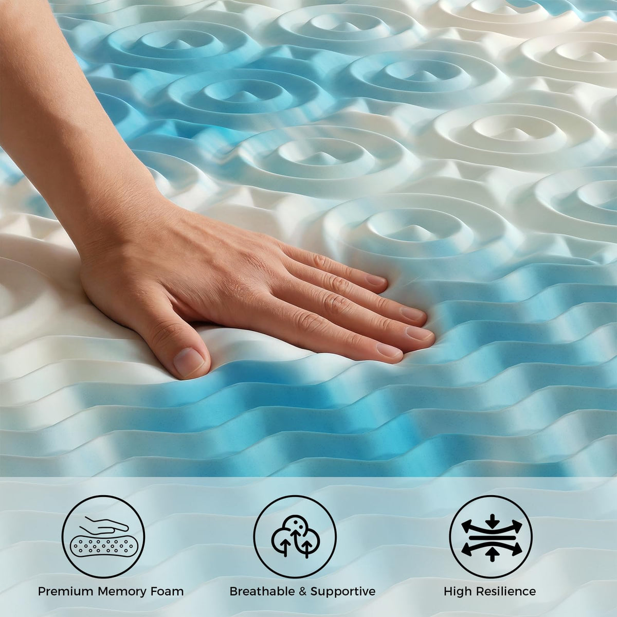 DUMOS 2 Inch Memory Foam Mattress Topper Twin, 5-Zone Cooling Gel Infused Pressure Relief Bed Topper for Back & Hip Pain, Soft Dorm RV Camping Mattress Pad, Blue