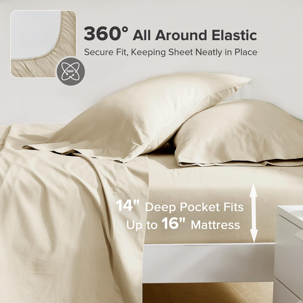 Comfort Spaces 100% Cotton Sheets Full, Breathable & Ultra Soft Cotton Sheets, Naturally Cool Cotton Bed Sheets with 14" Elastic Pocket Fits up to 16" Mattress, All Seasons Sheet Set, Cream 4 Piece