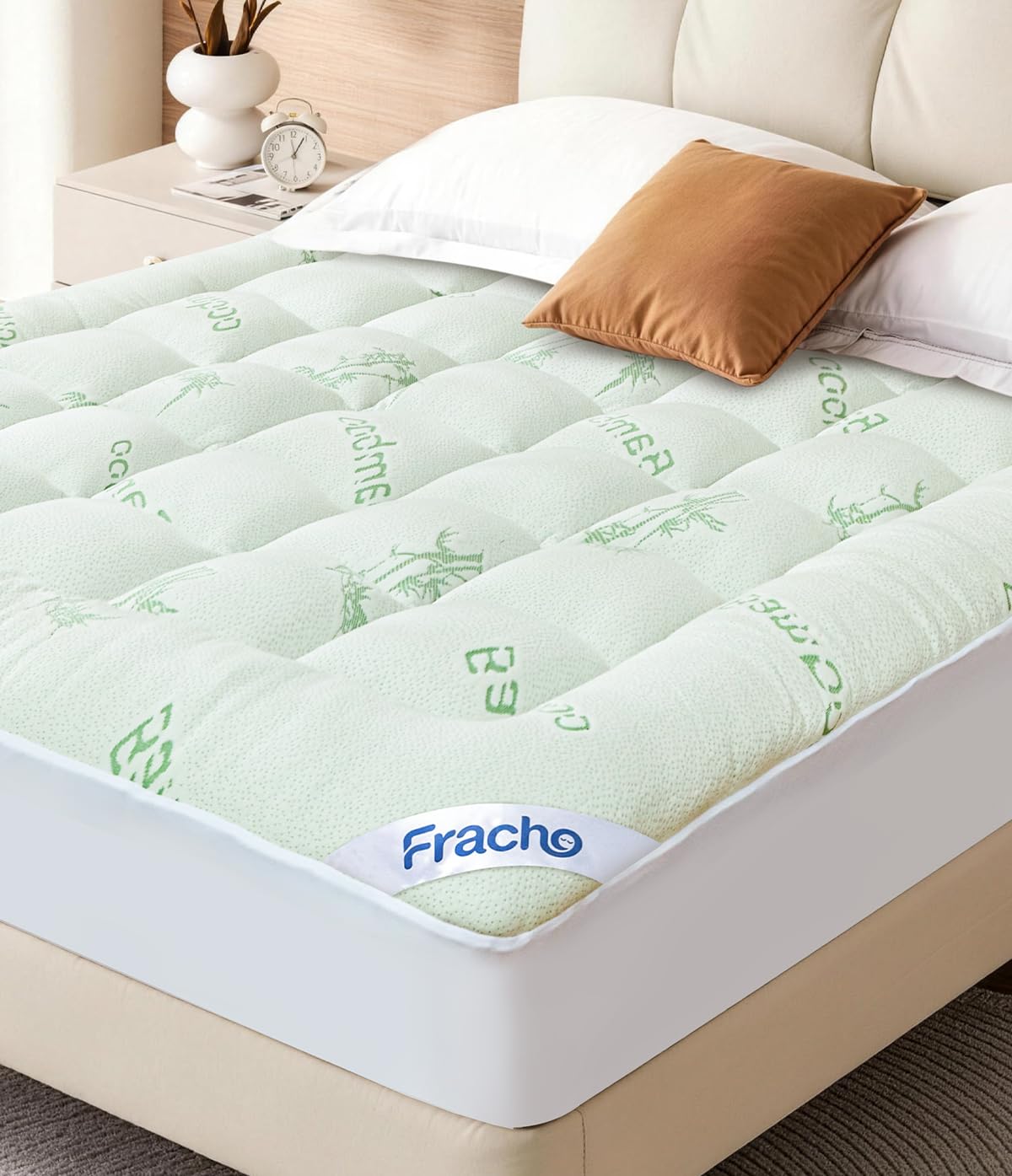 Fracho Ultra Soft Mattress Topper Twin XL Size - Rayon Made from Bamboo Cooling Mattress Topper - 1000GSM Plush Pillow Top Bed Pad, Naturally Breathable & Supportive for Hot Sleepers, Green