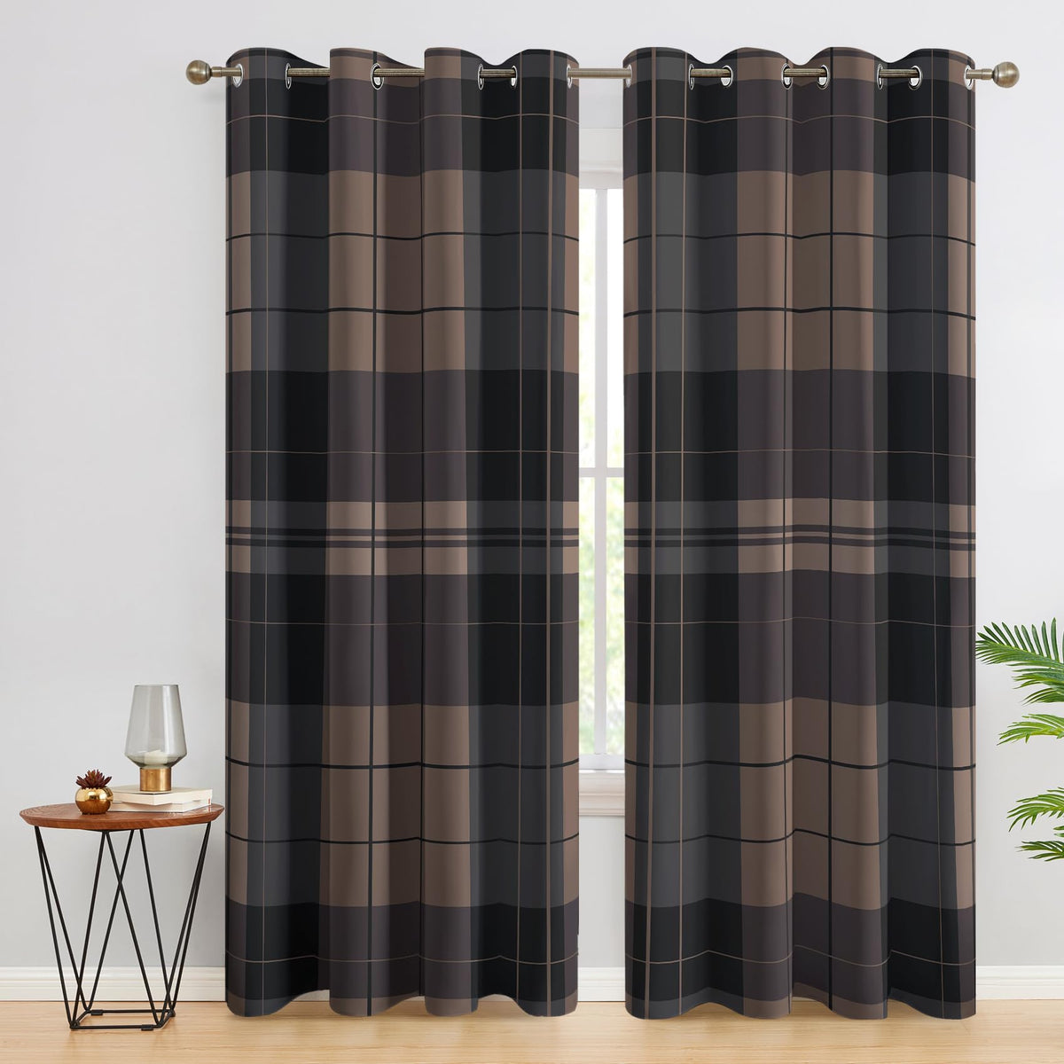 NejZoltrix Farmhouse Plaid Curtains for Bedroom, Scottish Tartan Curtain for Living Room, Checkered Gingham Window Curtains, Grommet Drapes 96 Inches Long 2 Panels Set - Blackout Thermal