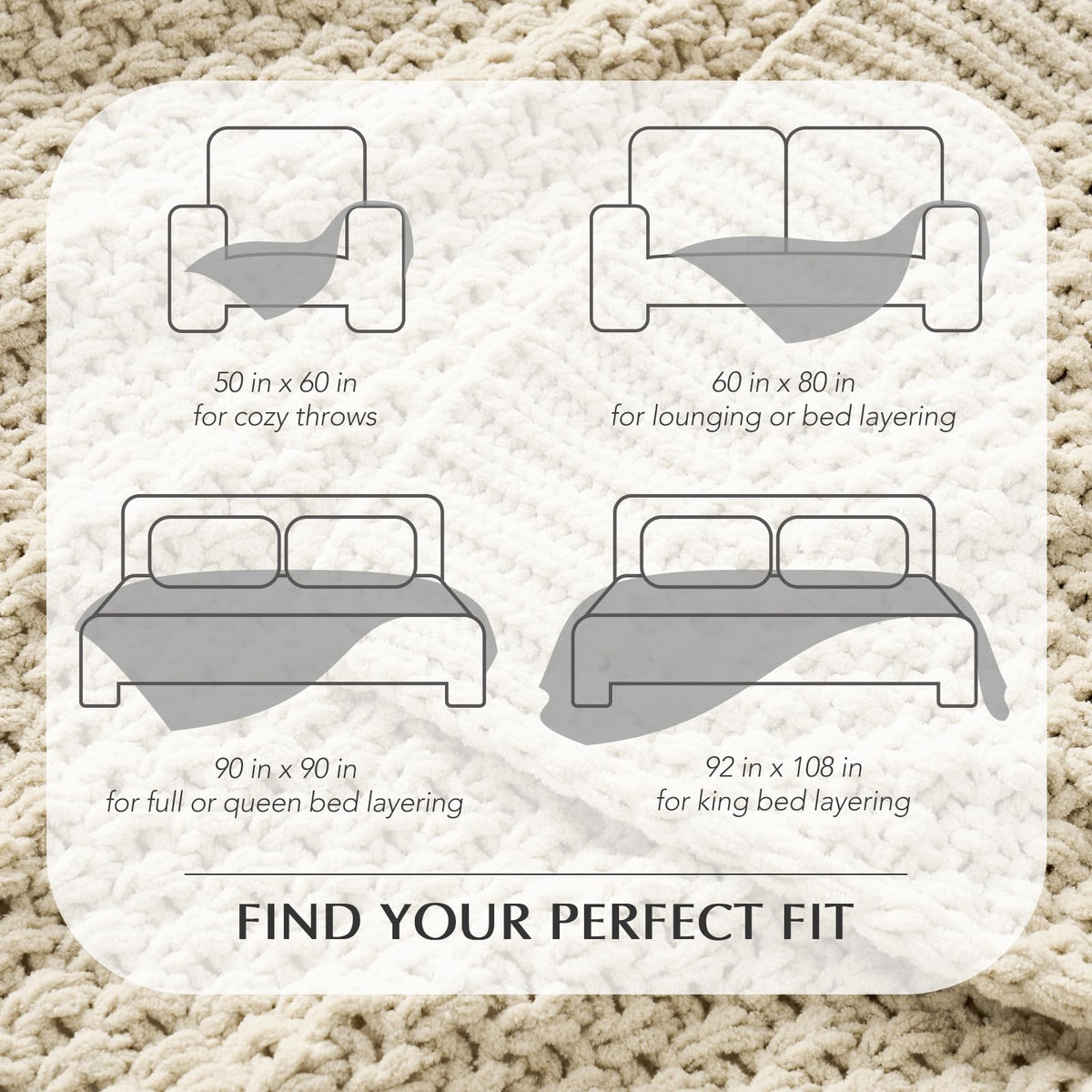 EVERGRACEHOME Chunky Chenille Knit Throw Blanket for Couch, Soft Luxurious Oversized Queen Moss Stitch Blanket for Bed, Cozy Farmhouse Knitted Throw for Sofa, Beige, 90" x 90"
