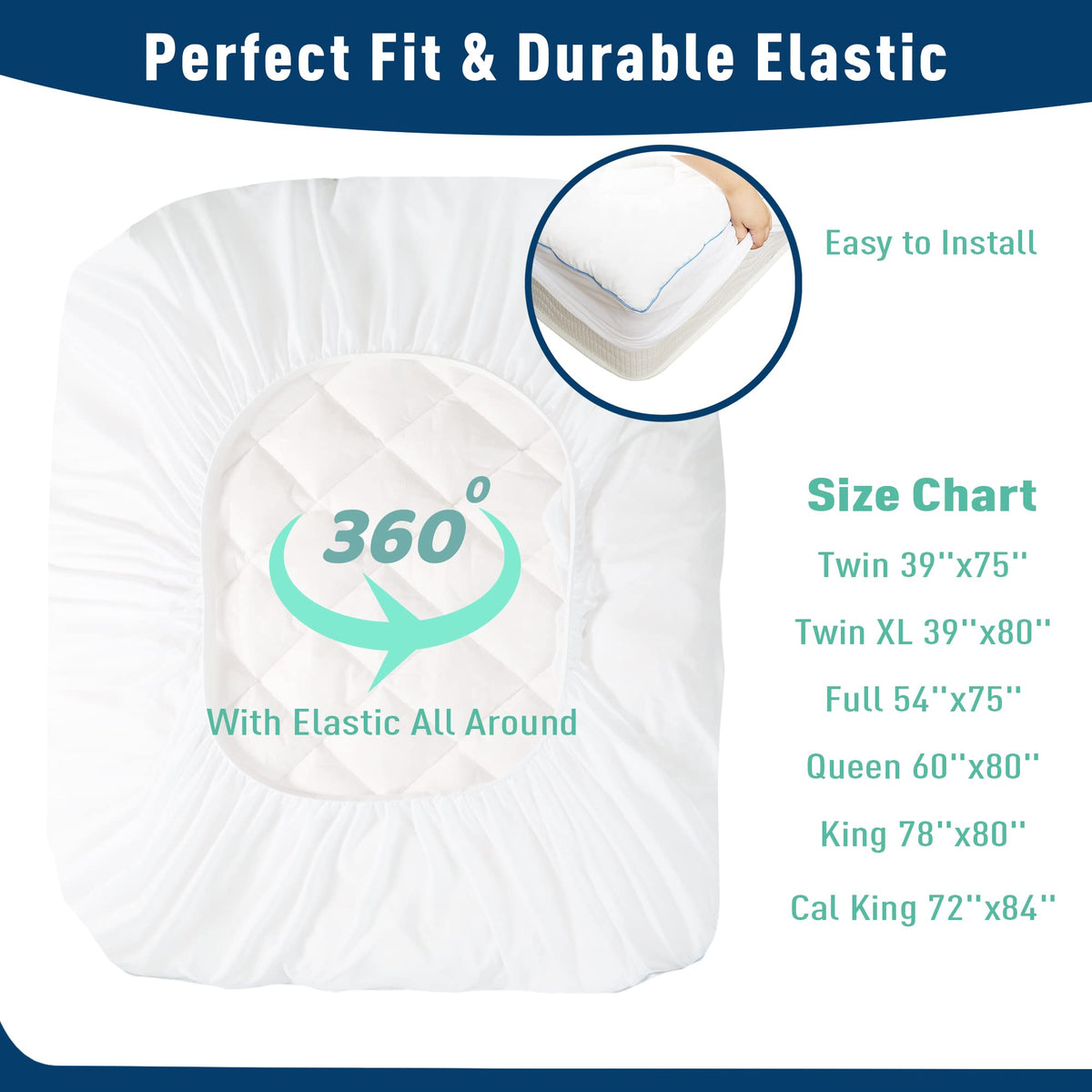 HOMTEC Queen Mattress Pad Cotton Mattress Pad Cover Quilted Mattress Cover 18-22" Deep Pocket Mattress Protector Queen Size Thin Down Alternative Filling Noiseless & Breathable