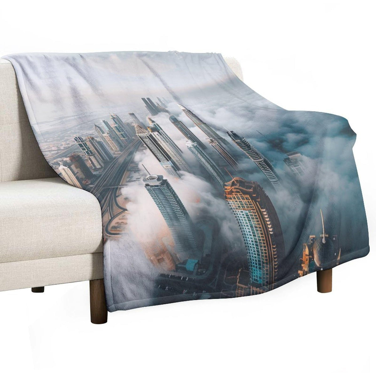 TOWINSFB Cityscape High Building Throw Blanket, Fuzzy Lightweight Soft Cozy Warm Modern Skyscraper Construct Cloud Flannel Blanket for Couch Sofa- 30"x40"