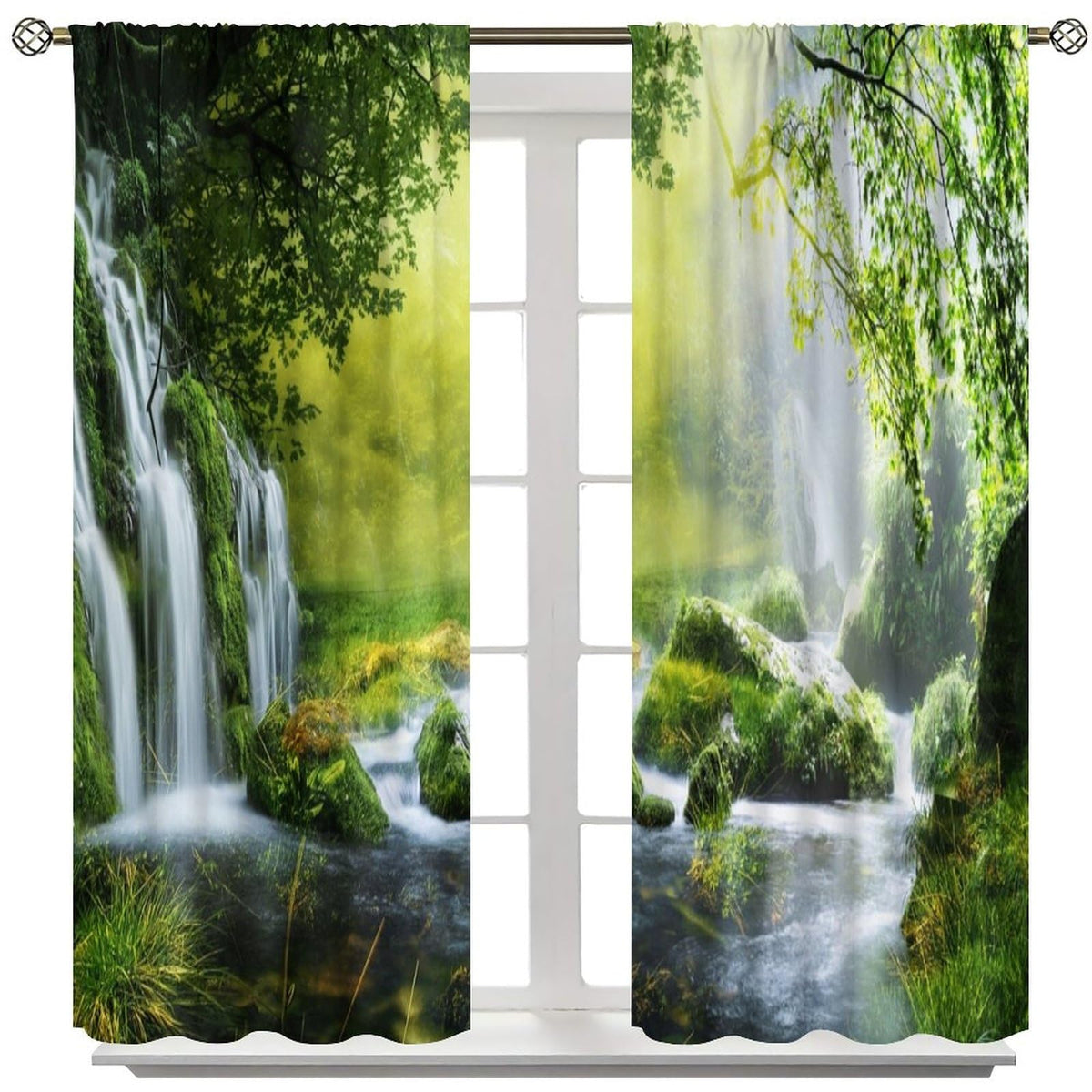 Focusbrite Forest Curtains Rod Pocket Nature Tropical Jungle River Rainforest Waterfall Landscape Scenery Print Pattern Window Drapes for Bedroom Living Room Cafe Office Set 2 Panels,42x45 Inches