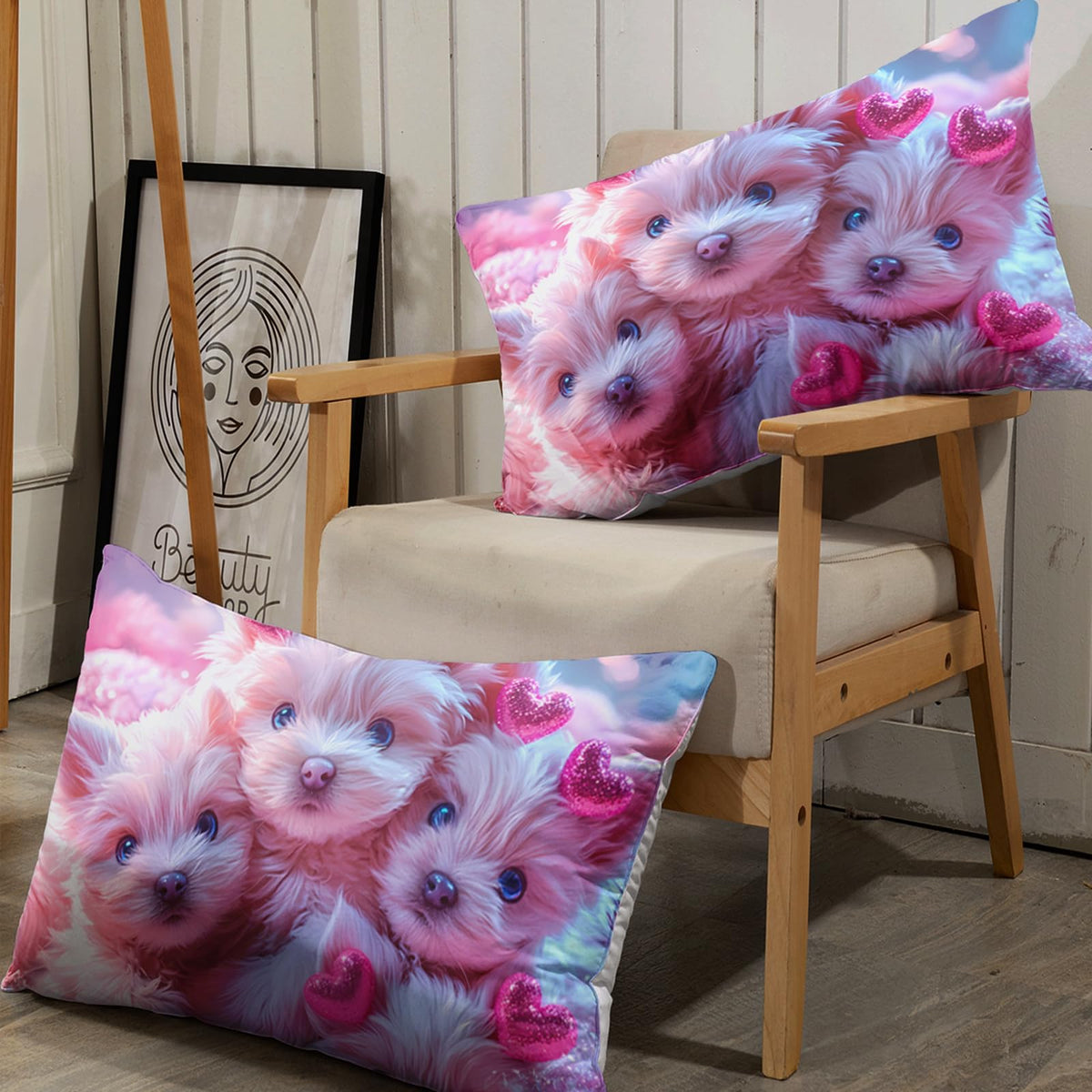 AILONEN Cute Dogs Fitted Sheet Set Twin Size - Kawaii Pink Puppy Bedding Bet for Kids Teen Girls - Lovely 3D Pet Animals Bed Sheet with 2 Pillowcases - 3Pcs