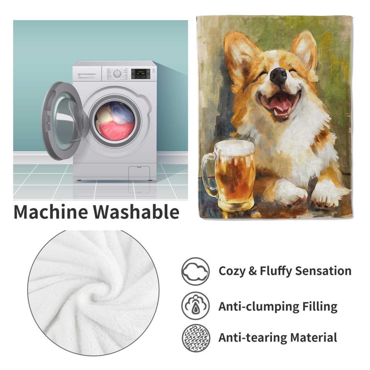 VANZEV Cute Corgi Blanket,Corgi and Beer Flannel Throw Blankets,Soft Warm Lightweight Cozy Plush Animal Throws for Bedroom Sofa Office Home Decor Gifts for Women Girls 60"x50"