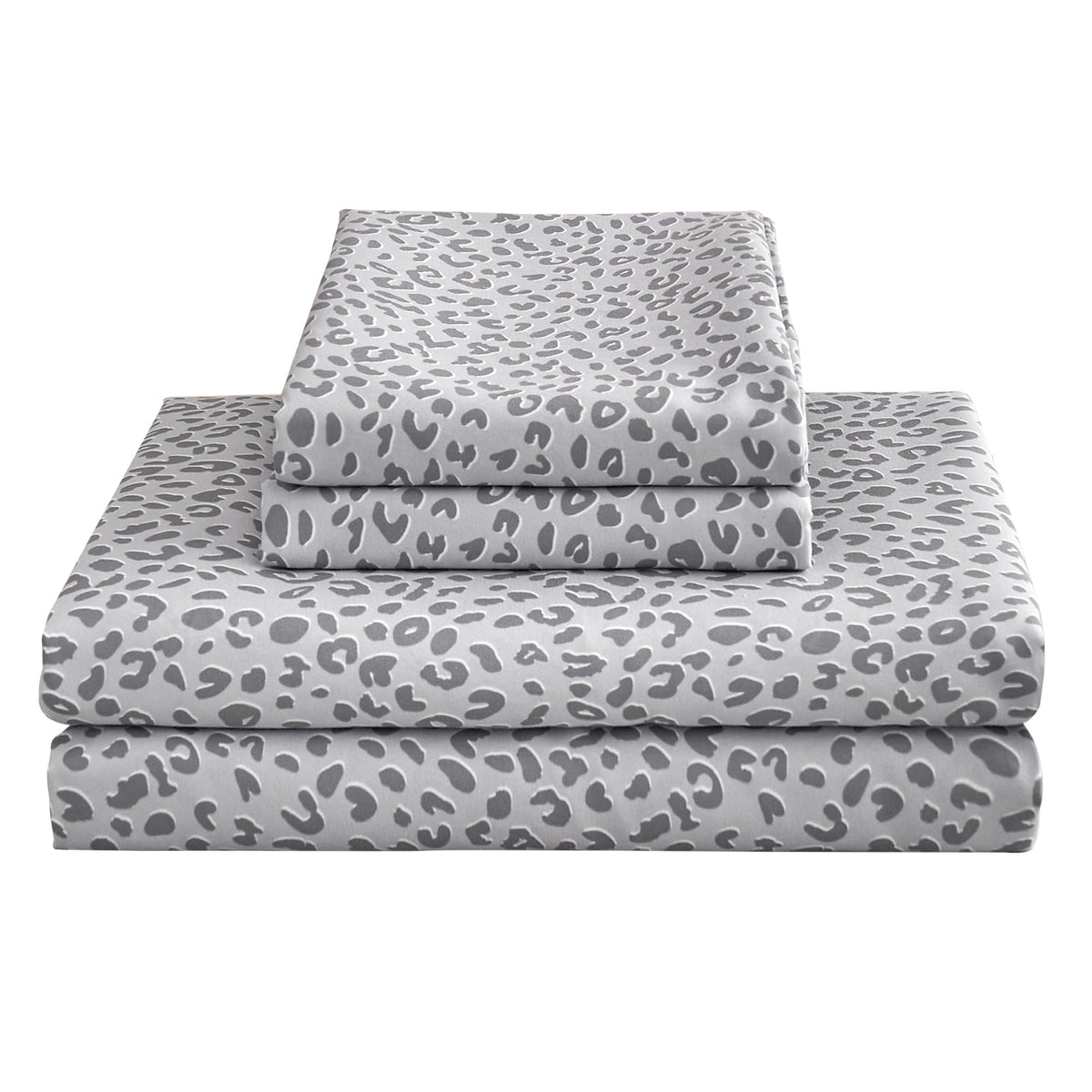 Mooreeke Leopard Cheetah Printed Full Bed Sheets, Soft Microfiber Bedding Sheets & Pillowcases, Deep Pocket Non-Slip Fitted Full Sheet, Silver Grey Animal Pattern Bedsheets
